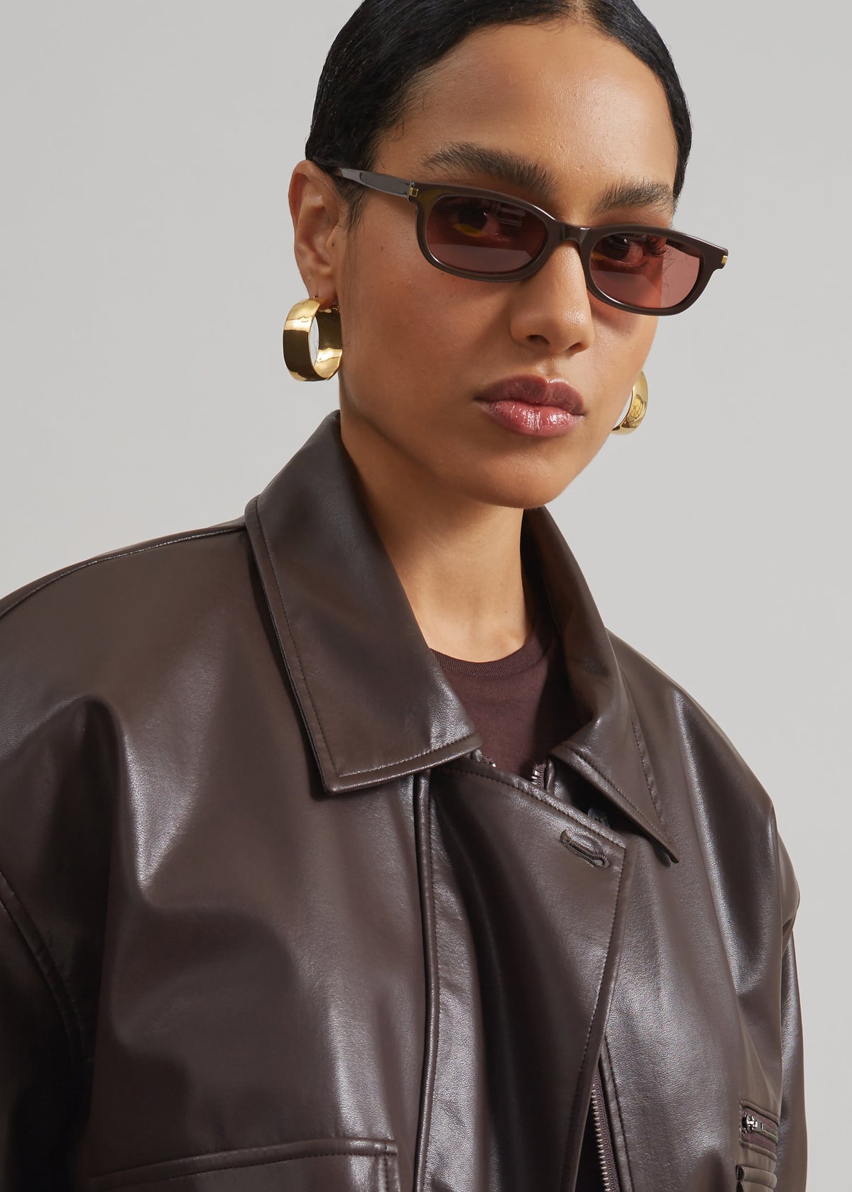 Belmont Faux Leather Jacket - Brown β view 4 of 12
