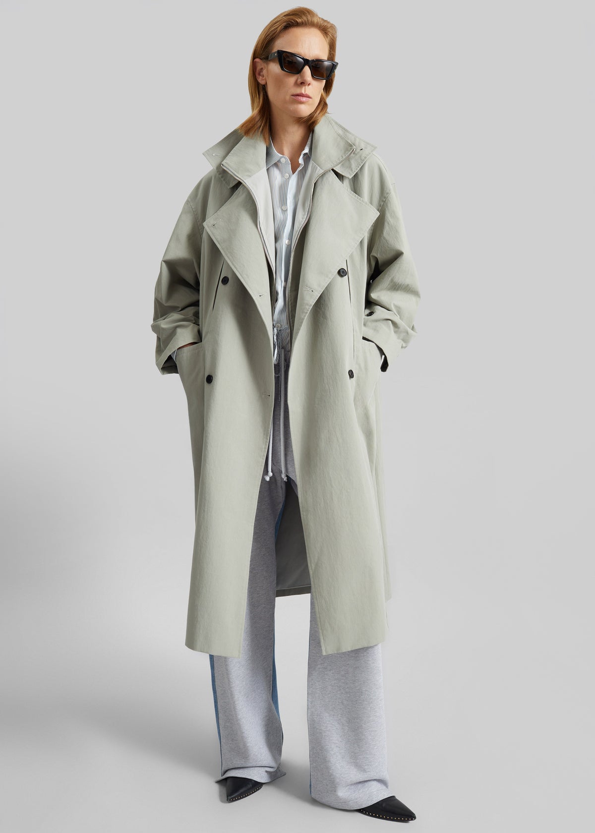 Besme Layered Trench Coat - Sage β view 1 of 9