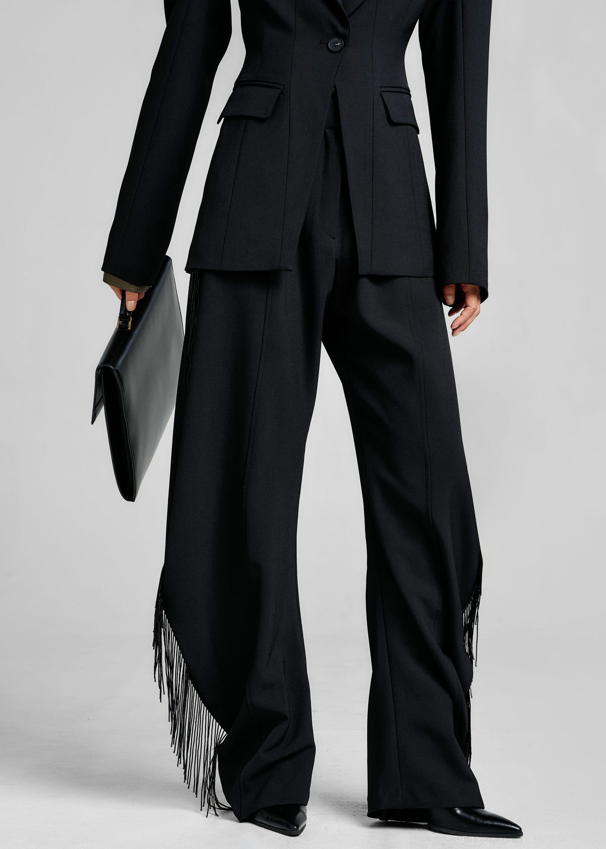 Bianca Fringed Barrel Leg Pants - Black β view 1 of 9