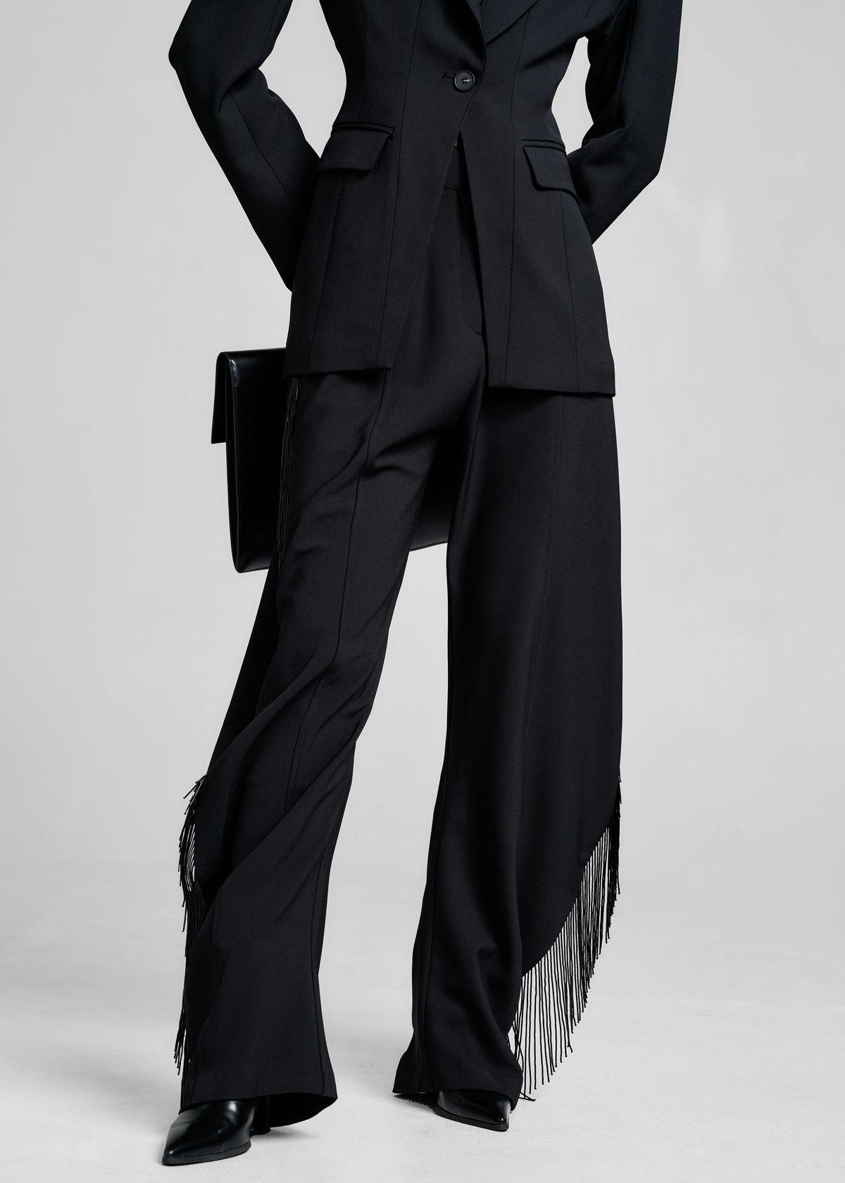 Bianca Fringed Barrel Leg Pants - Black β view 3 of 9