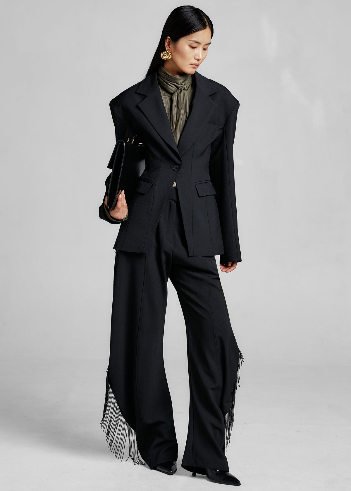 Bianca Fringed Barrel Leg Pants - Black β view 5 of 9