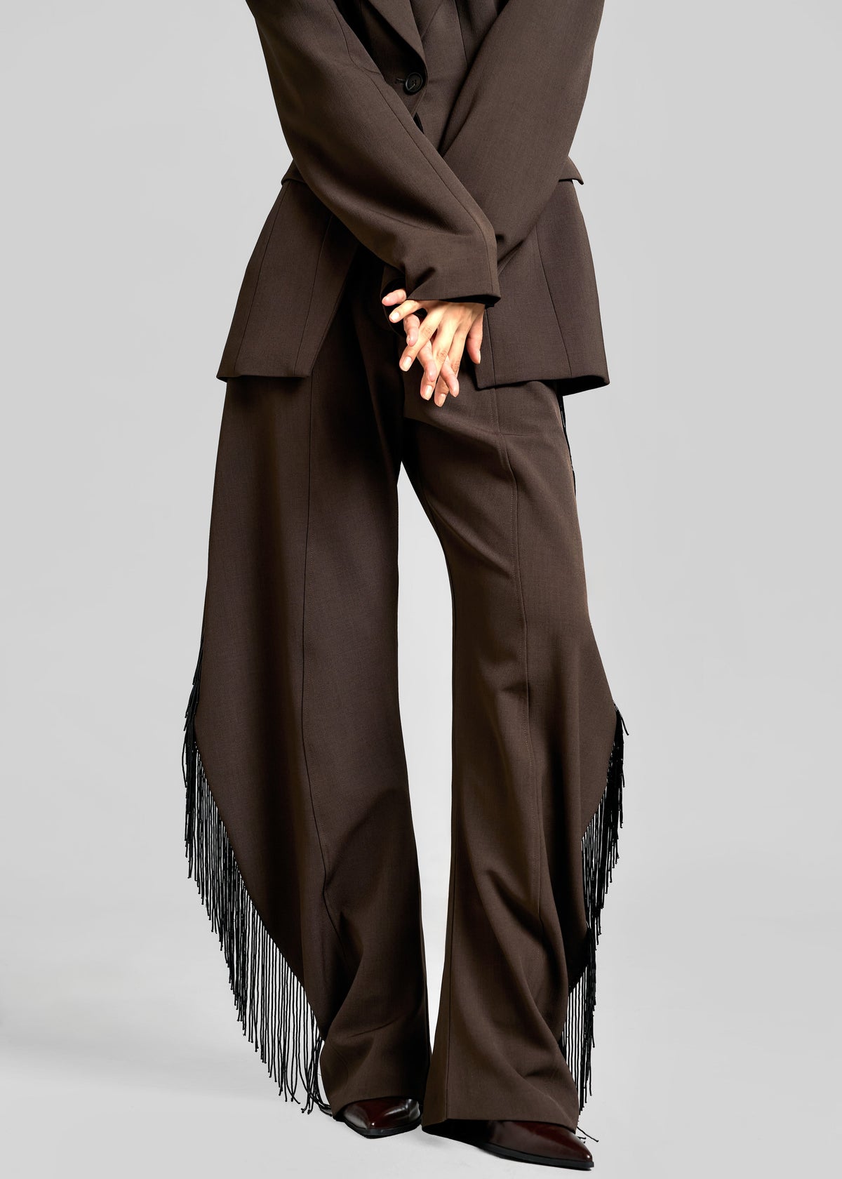 Bianca Fringed Barrel Leg Pants - Brown β view 4 of 7