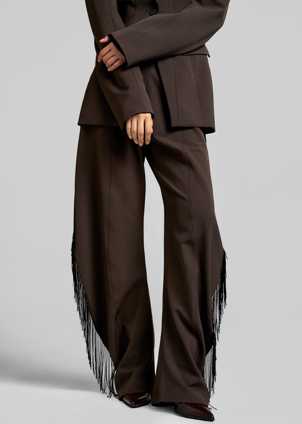 Bianca Fringed Barrel Leg Pants - Brown β view 1 of 7