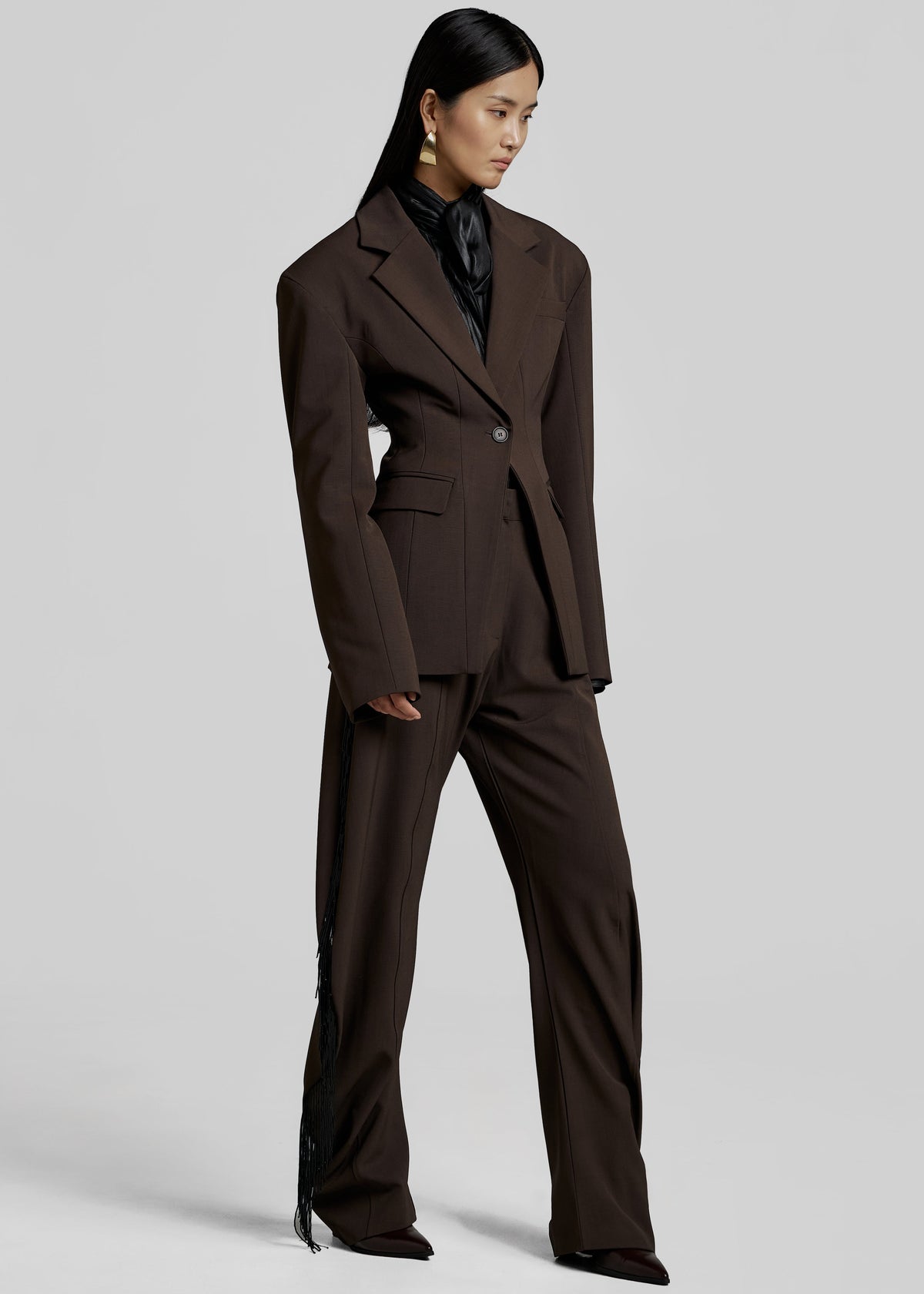 Bianca Fringed Barrel Leg Pants - Brown β view 6 of 7