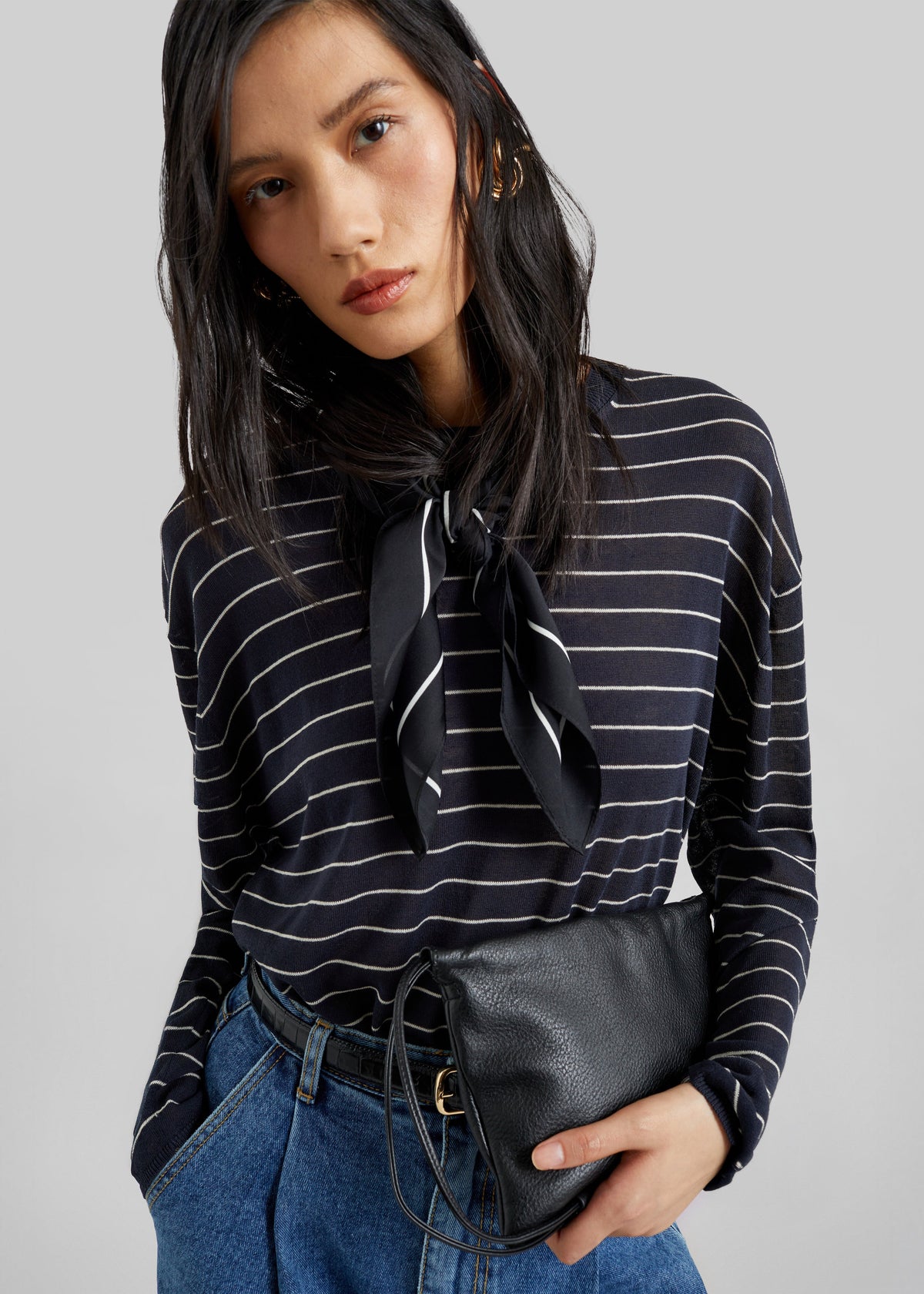 Biarritz Fine Knit Pullover - Navy/White Stripe β view 2 of 9