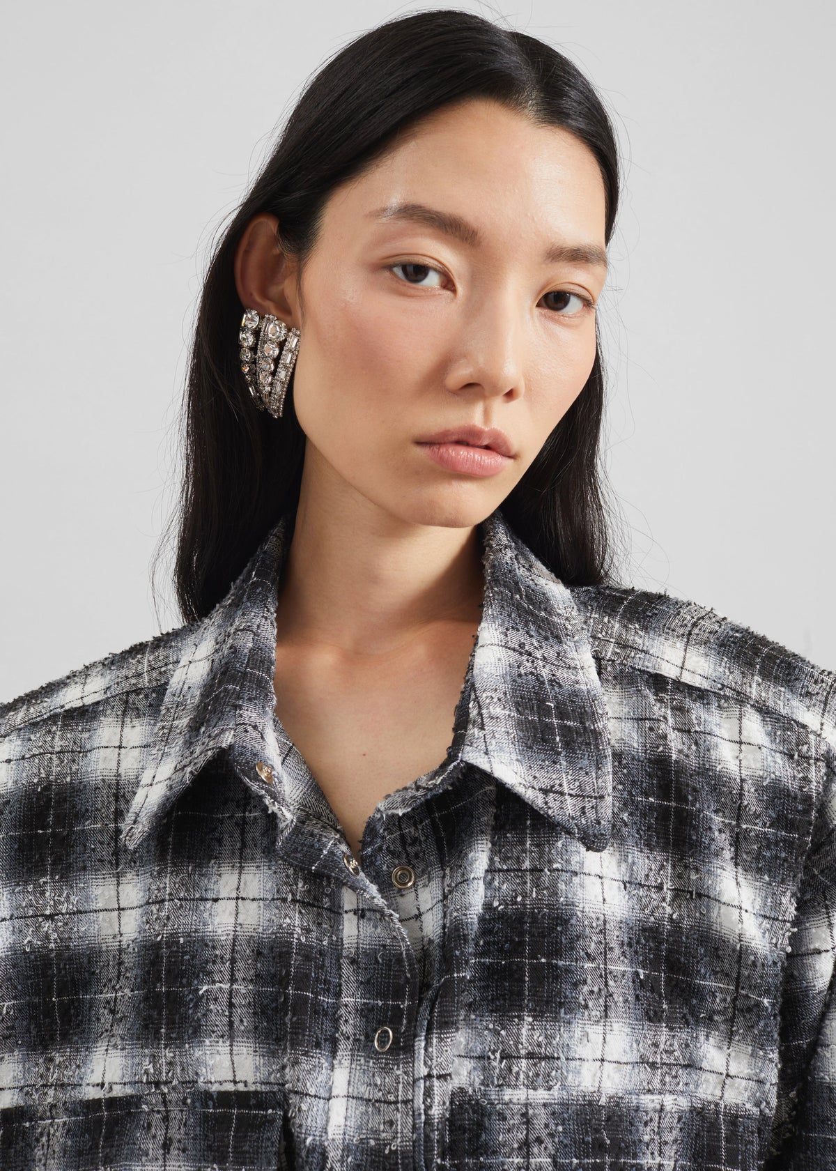 Biasca Distressed Cropped Shirt - Black Plaid β view 5 of 10