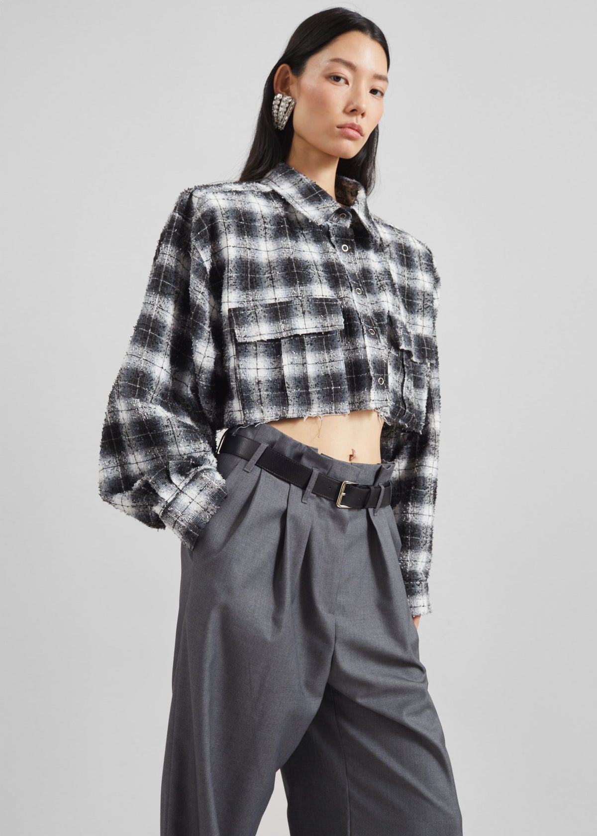 Biasca Distressed Cropped Shirt - Black Plaid β view 6 of 10