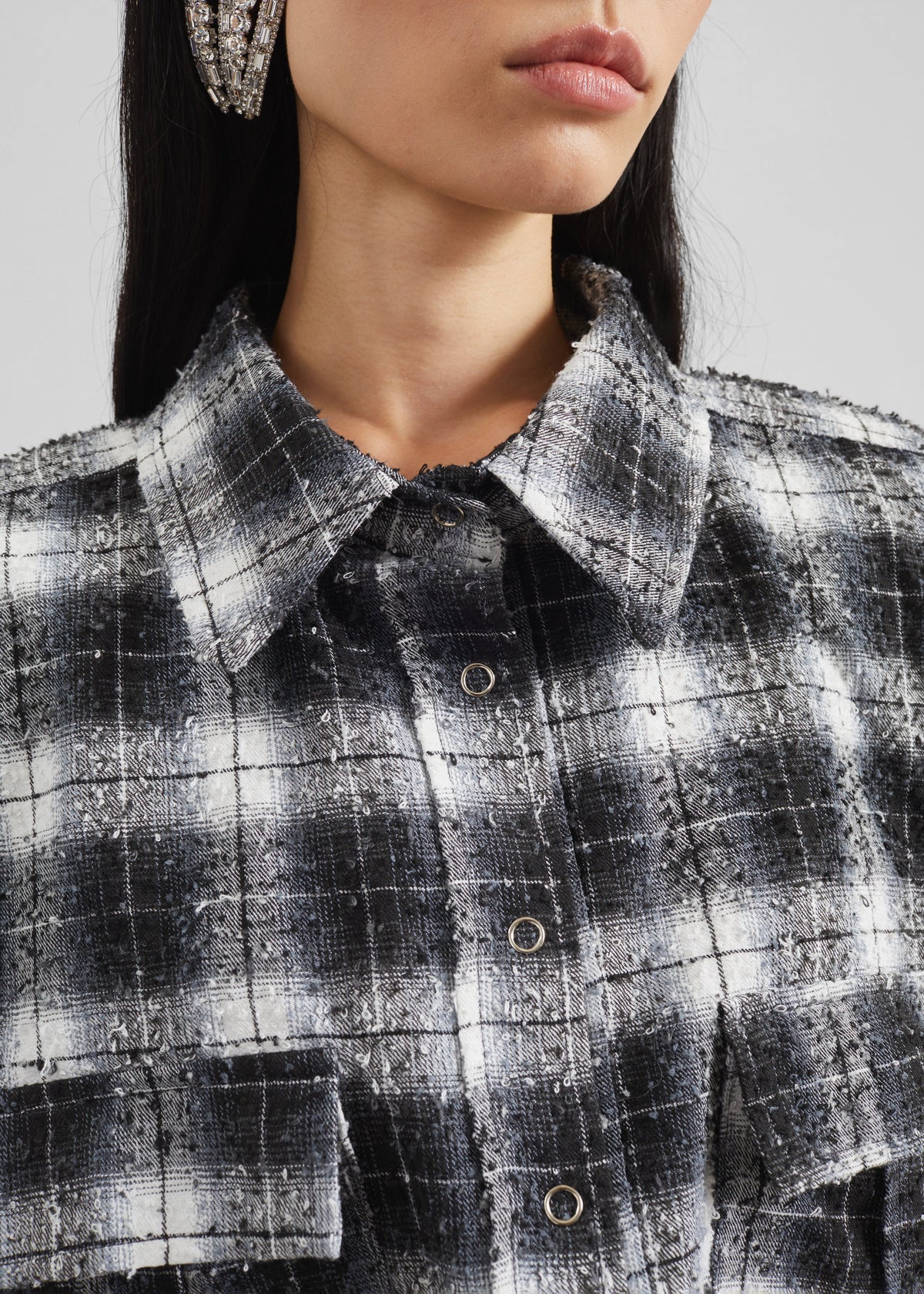 Biasca Distressed Cropped Shirt - Black Plaid β view 9 of 10