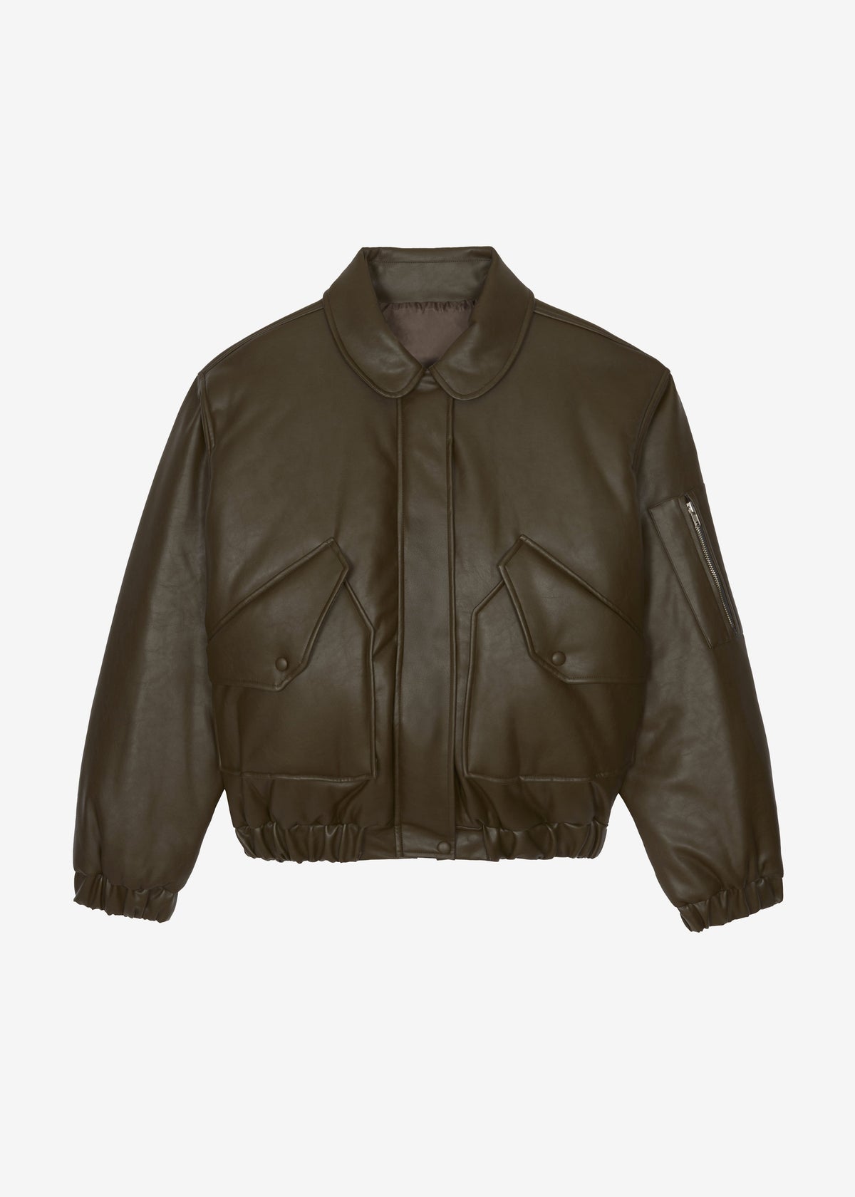 Blane Faux Leather Padded Bomber Jacket - Khaki Brown β view 10 of 10
