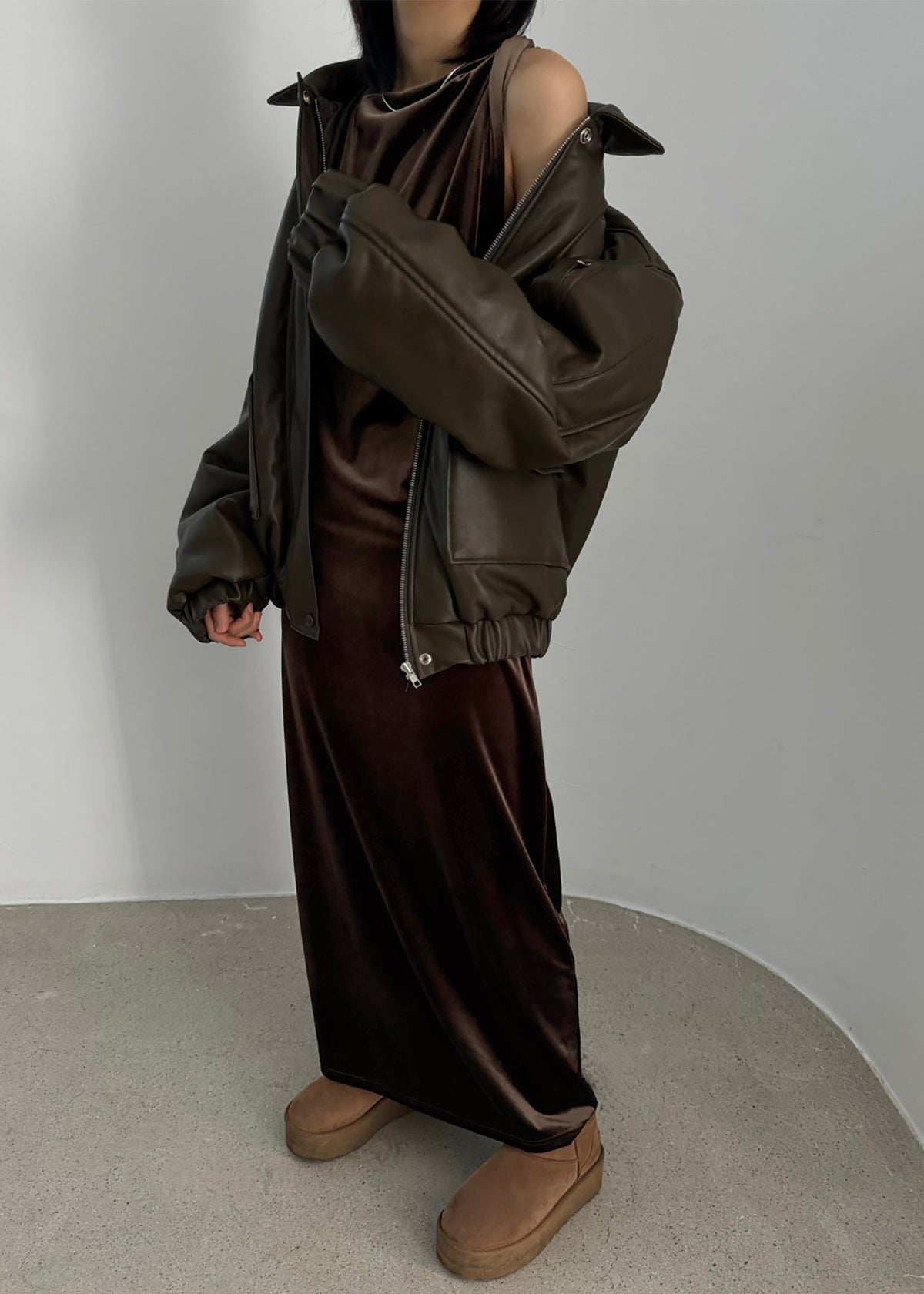 Blane Faux Leather Padded Bomber Jacket - Khaki Brown β view 5 of 10