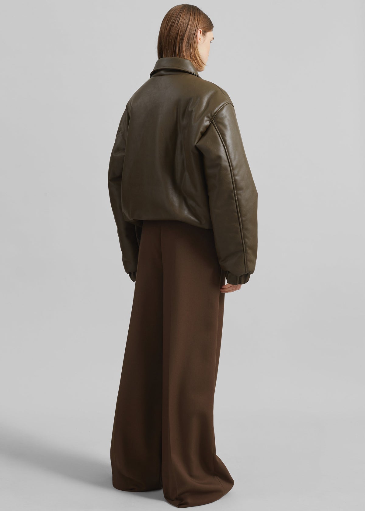 Blane Faux Leather Padded Bomber Jacket - Khaki Brown β view 9 of 10