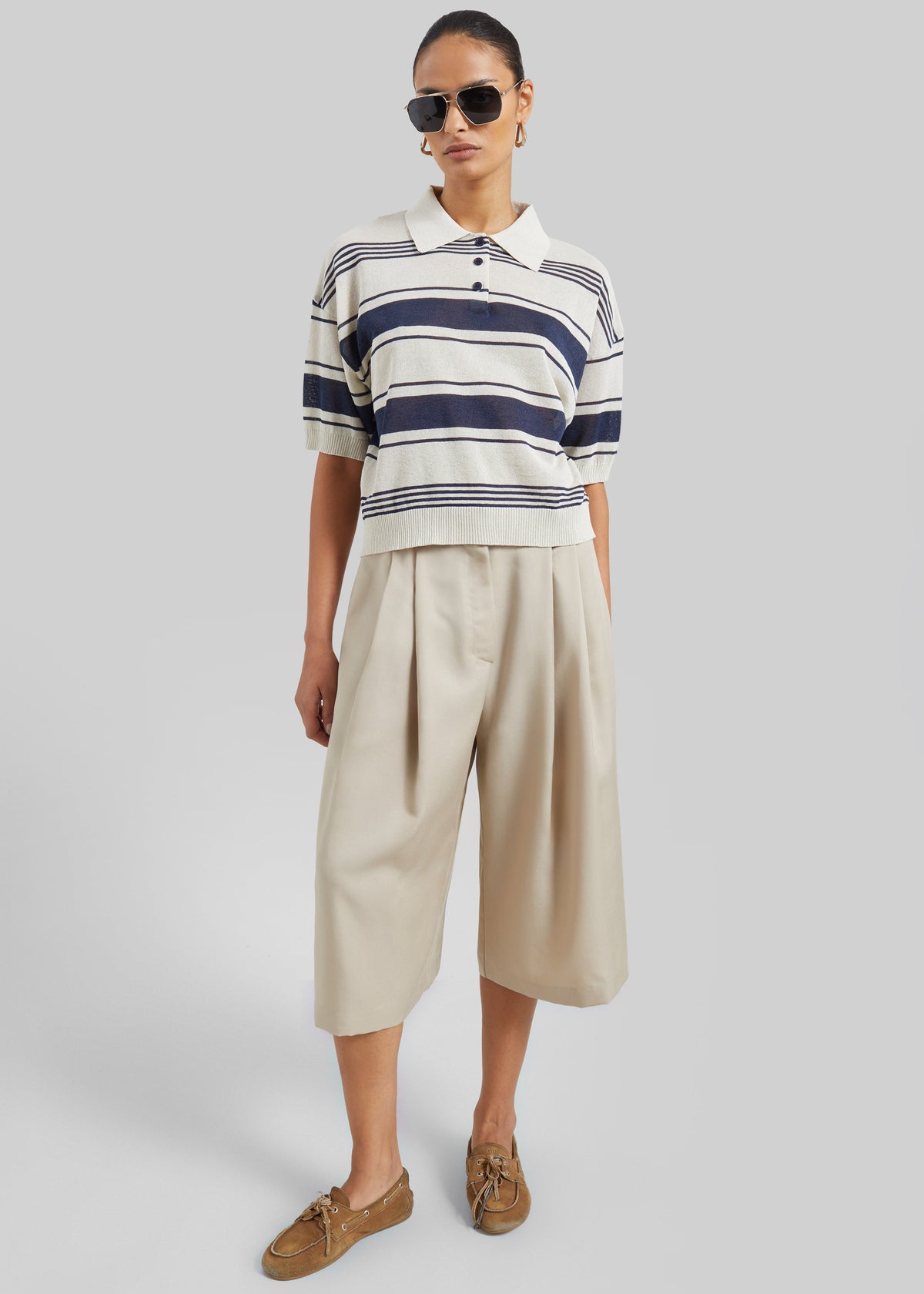 Bolea Knit Polo Top - Beige/Navy Stripe β view 7 of 10