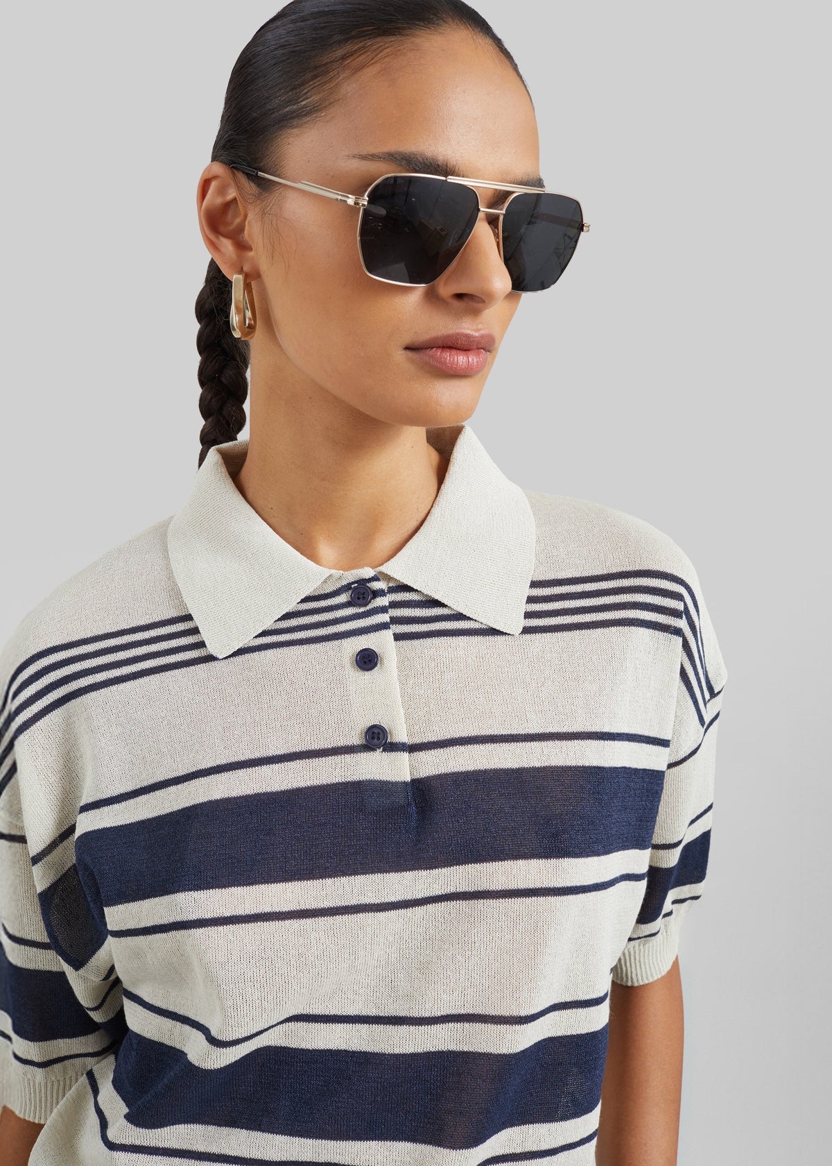 Bolea Knit Polo Top - Beige/Navy Stripe β view 3 of 10