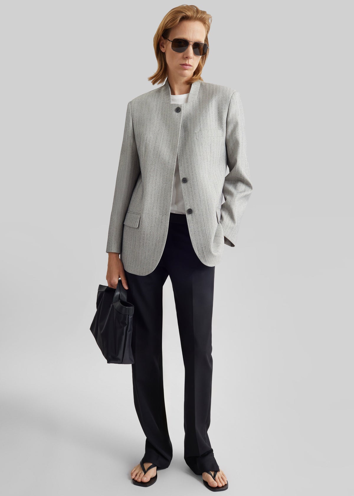 Breux Collarless Padded Blazer - Grey Melange β view 3 of 8