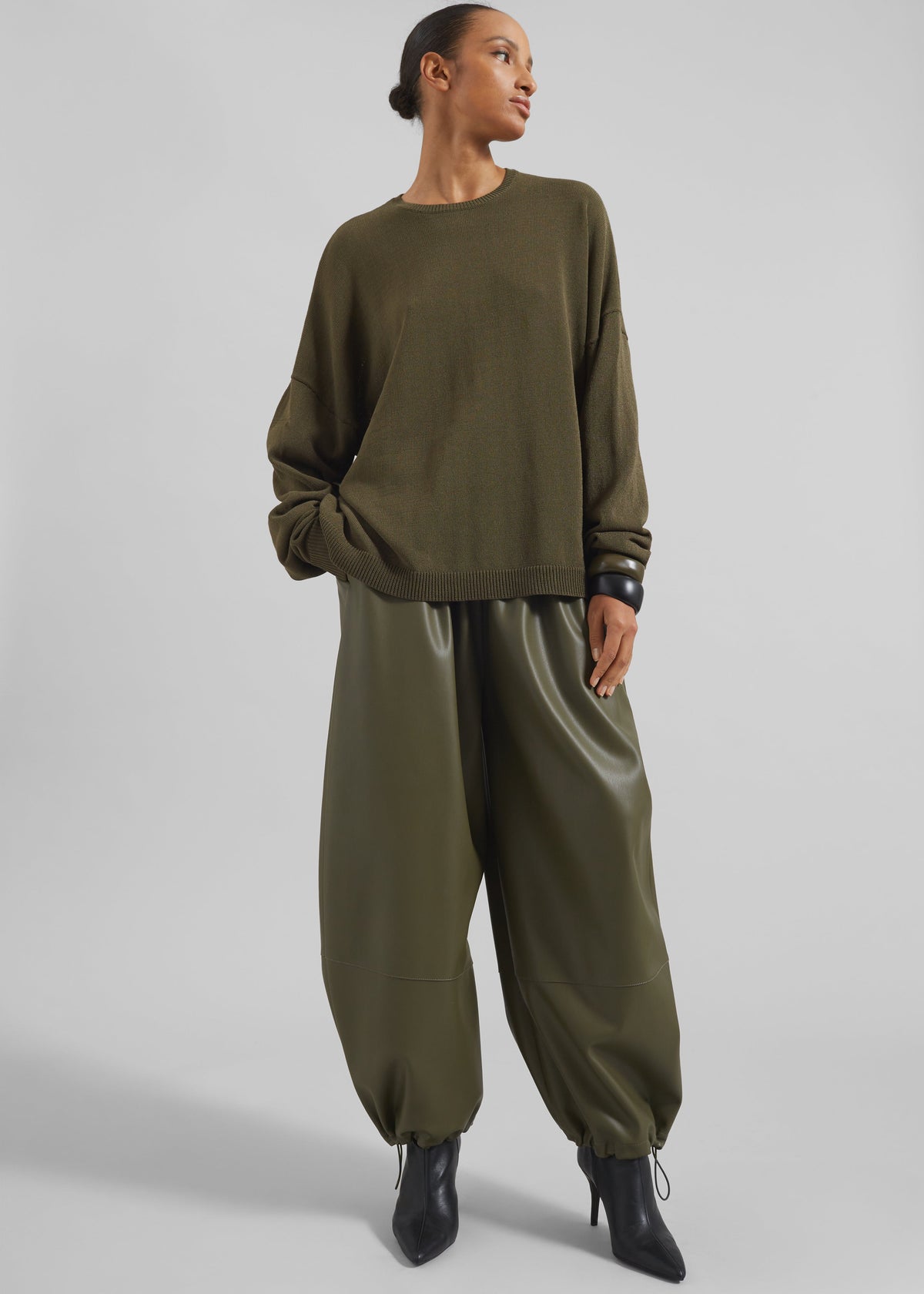 Briar Faux Leather Balloon Pants - Khaki β view 5 of 8