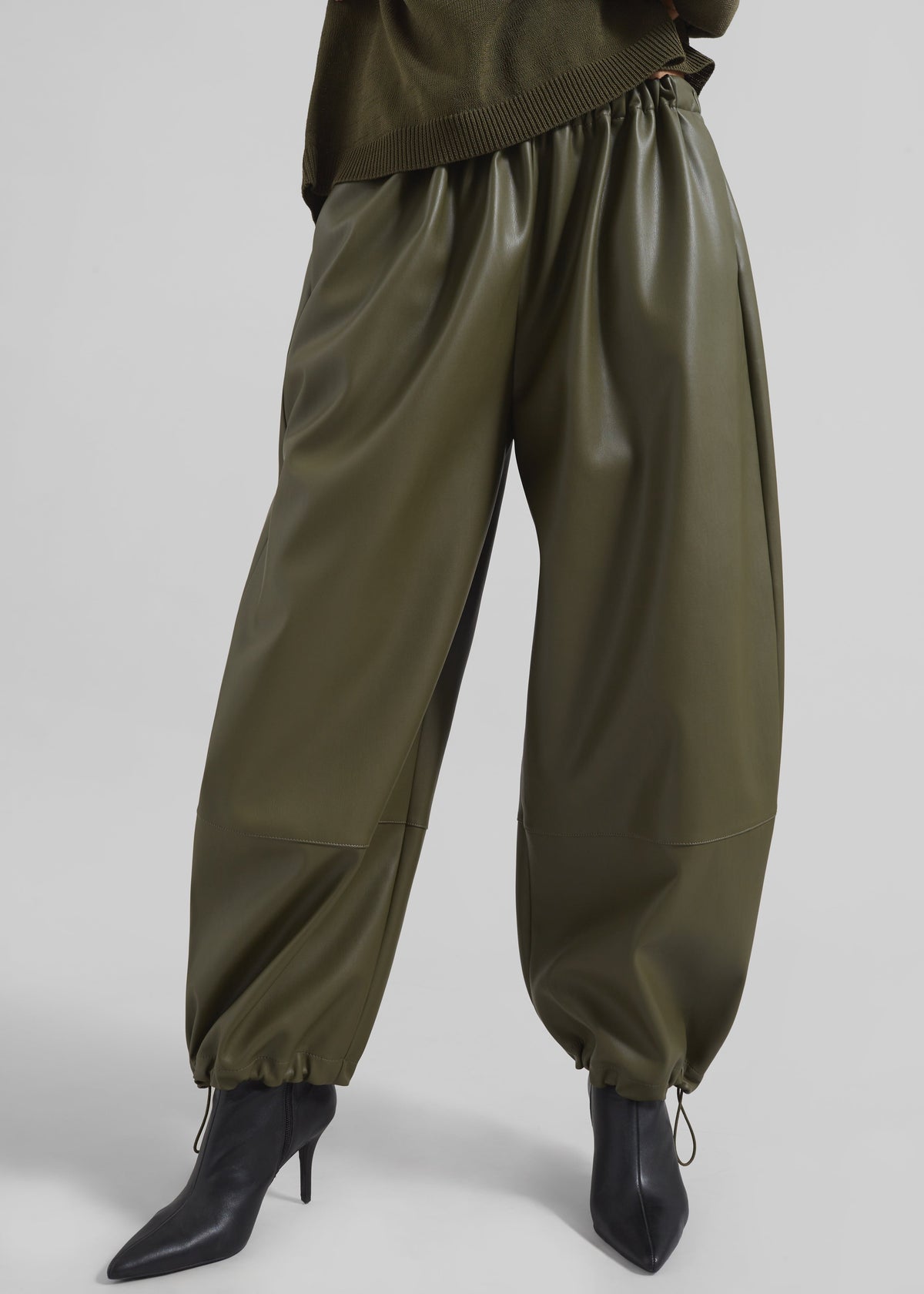 Briar Faux Leather Balloon Pants - Khaki β view 3 of 8