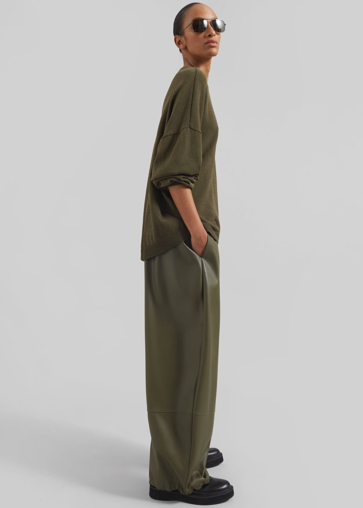 Briar Faux Leather Balloon Pants - Khaki β view 6 of 8