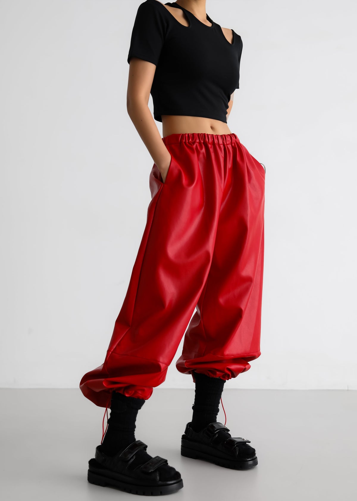 Briar Faux Leather Balloon Pants - Red β view 5 of 11