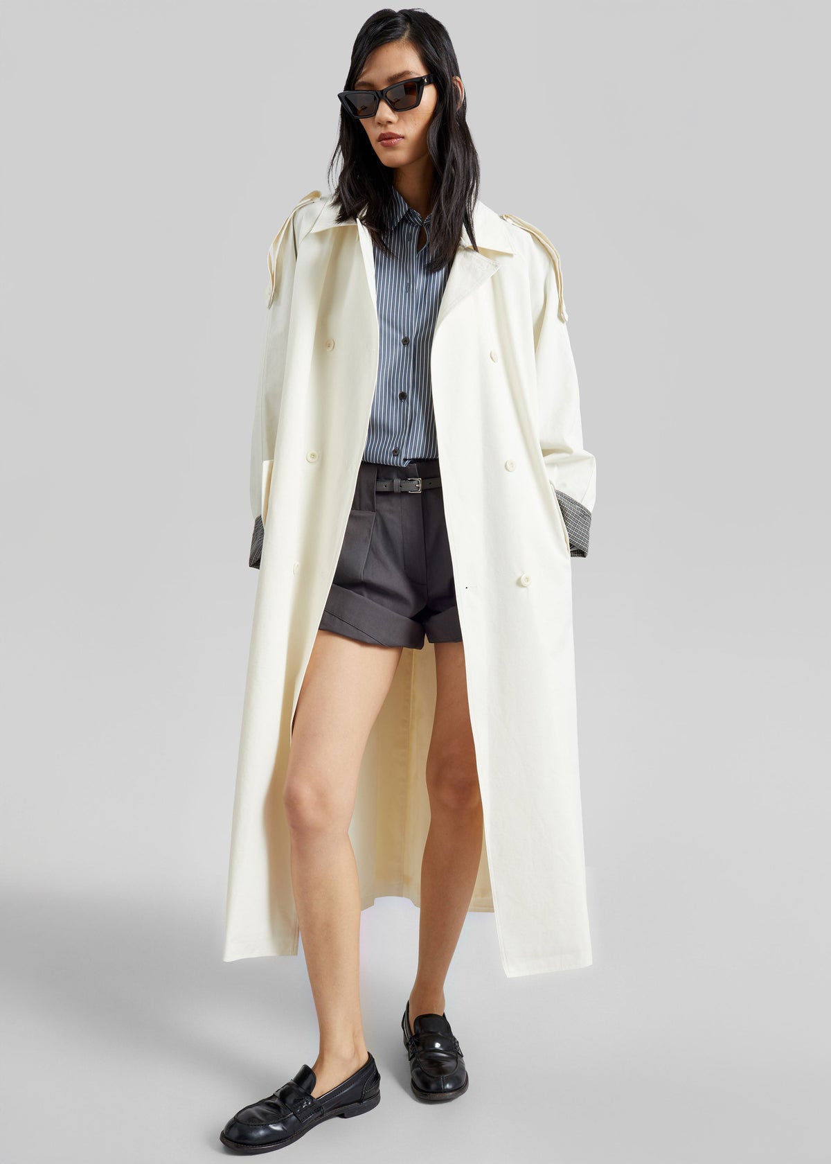 Brion Contrast Cuff Trench Coat - Cream β view 1 of 8