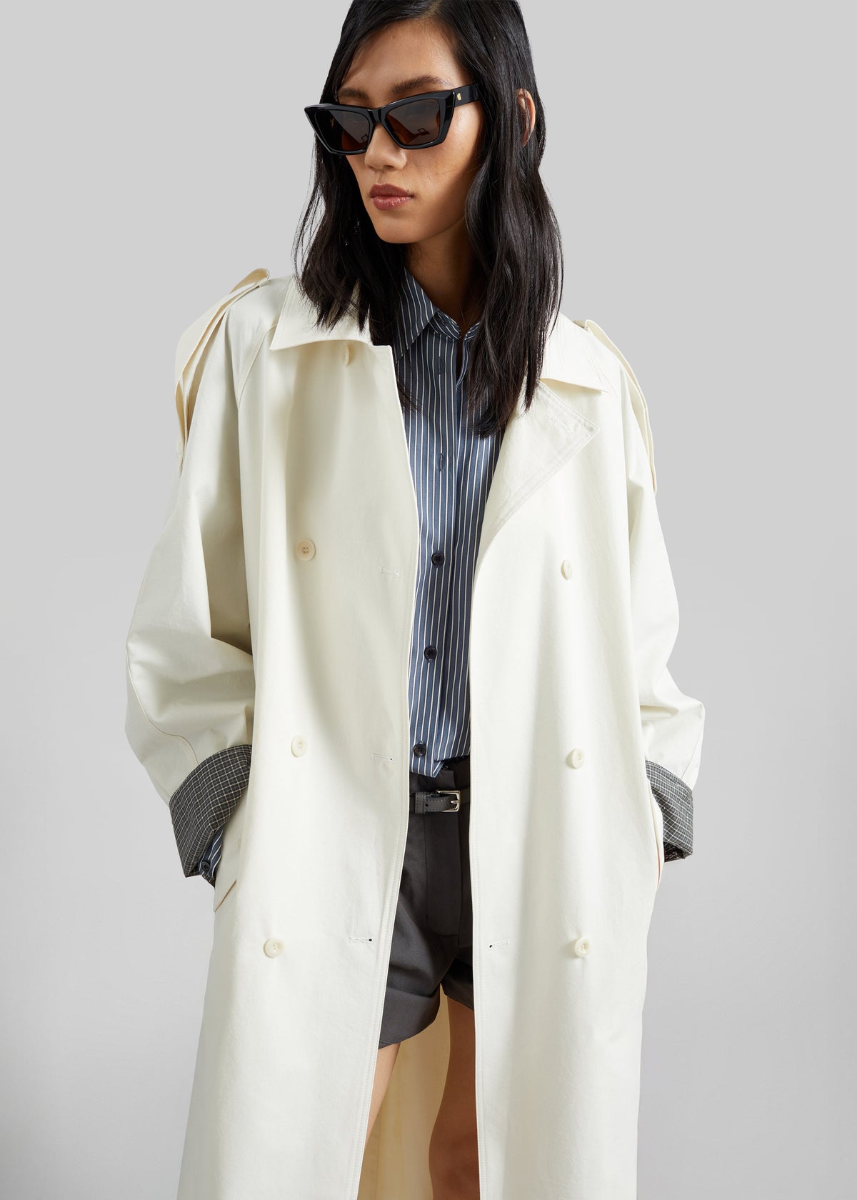 Brion Contrast Cuff Trench Coat - Cream β view 4 of 8