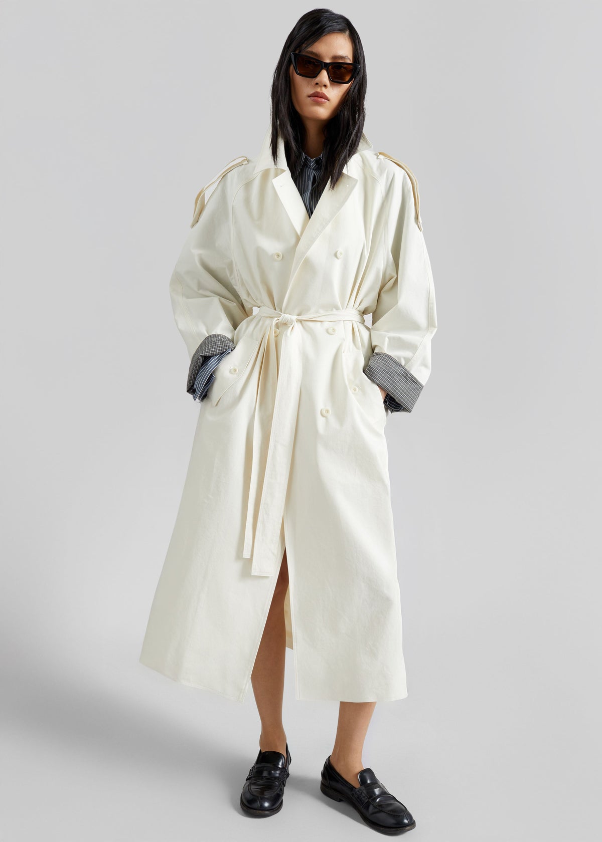 Brion Contrast Cuff Trench Coat - Cream β view 3 of 8