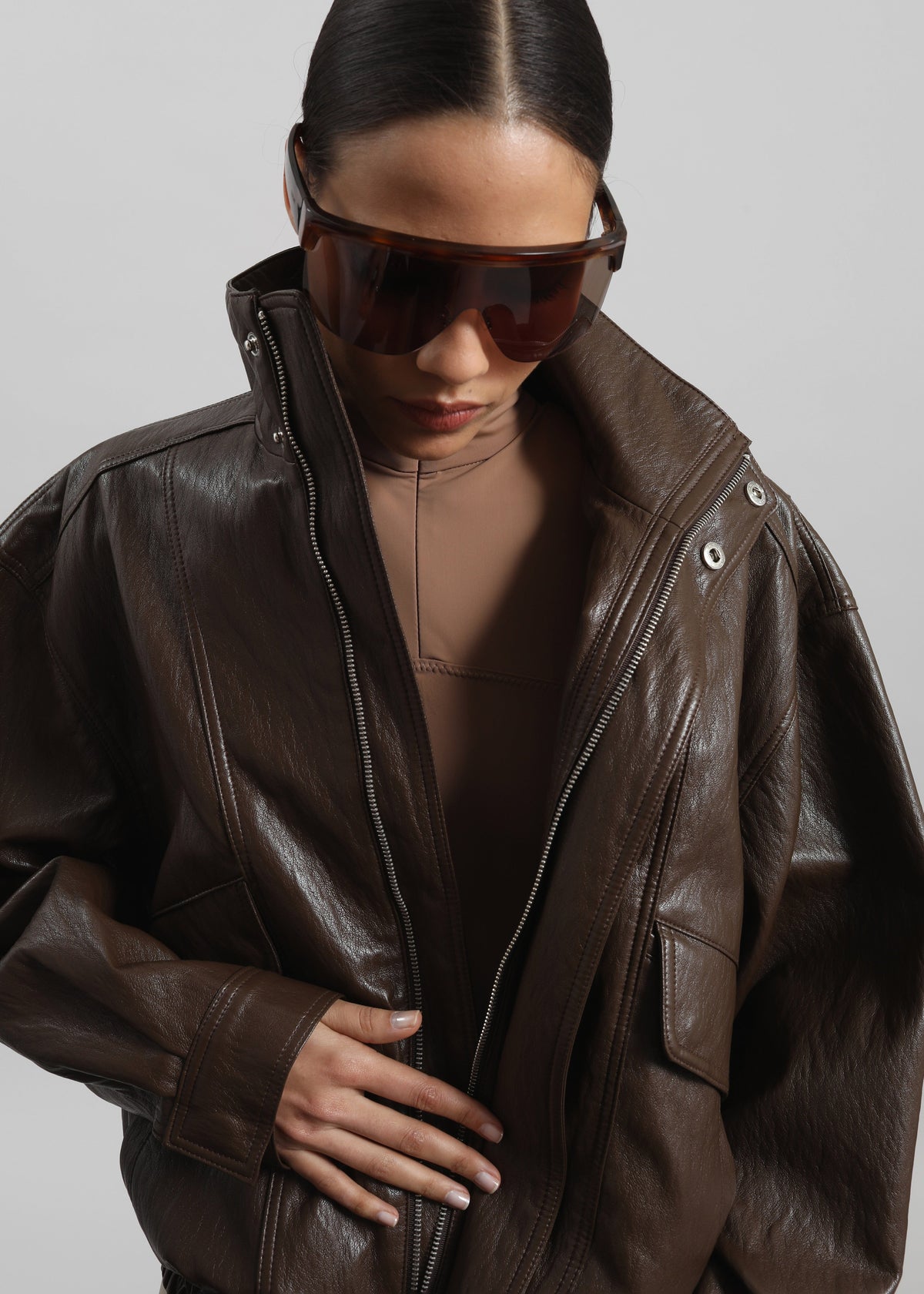 Burland Faux Leather Jacket - Brown β view 3 of 12