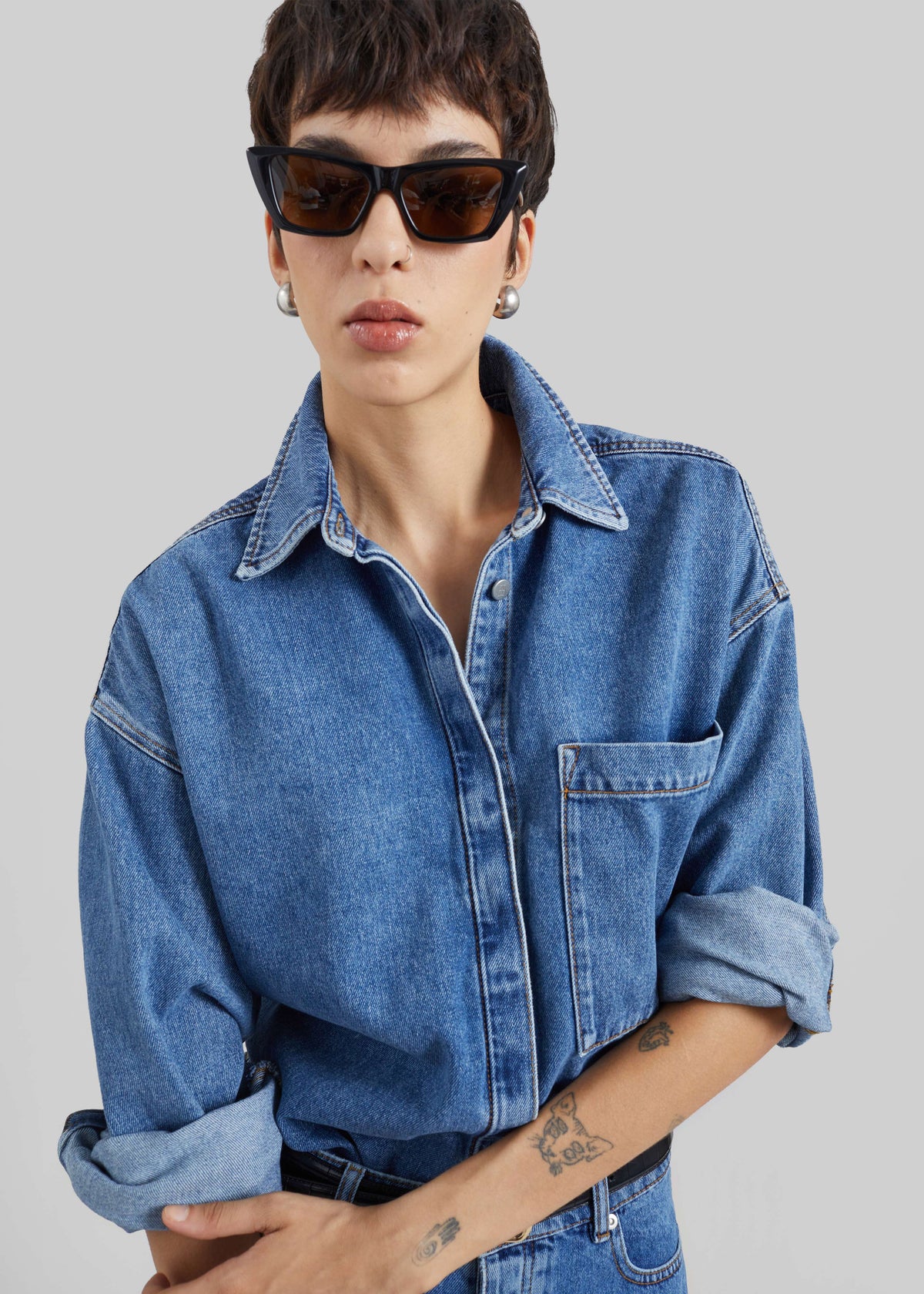 By Malene Birger Dea Denim Shirt - Mid Denim Blue – view 1 of 8