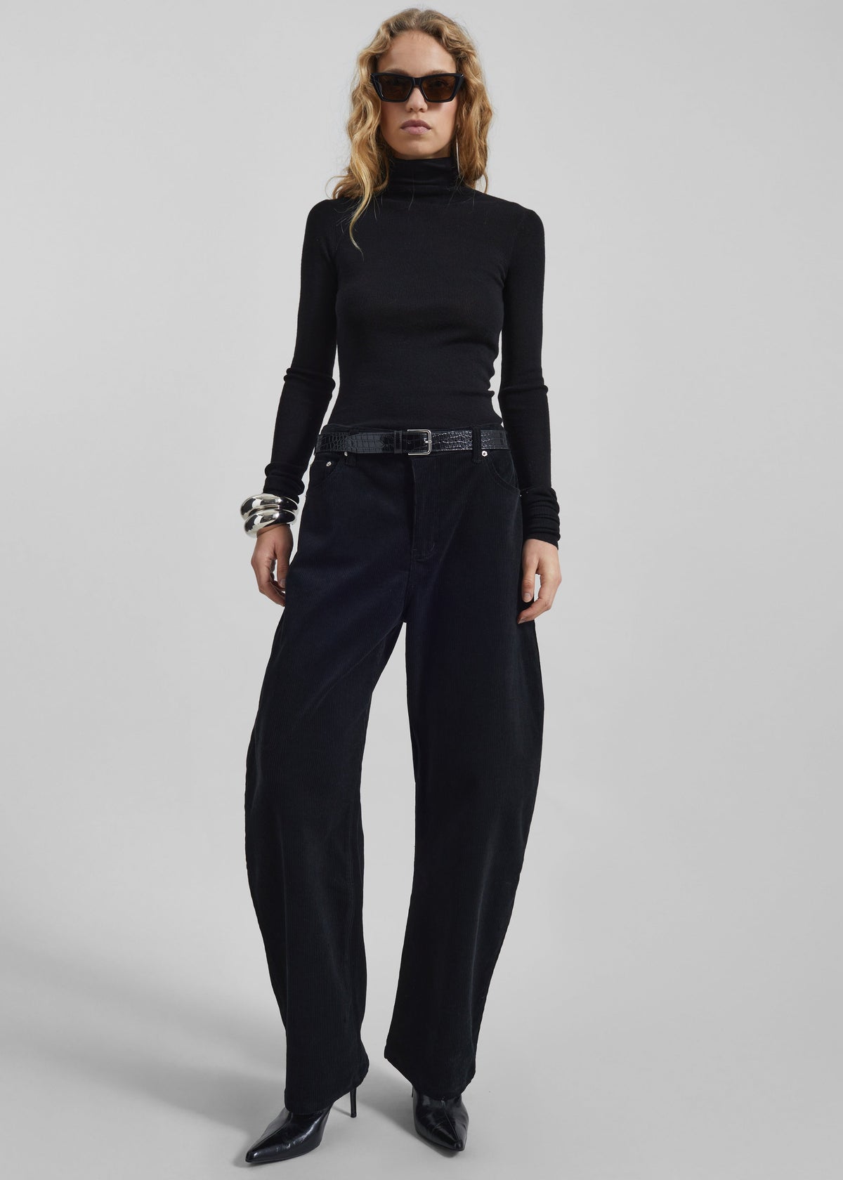 Caistor Corduroy Barrel Leg Pants - Black β view 1 of 9