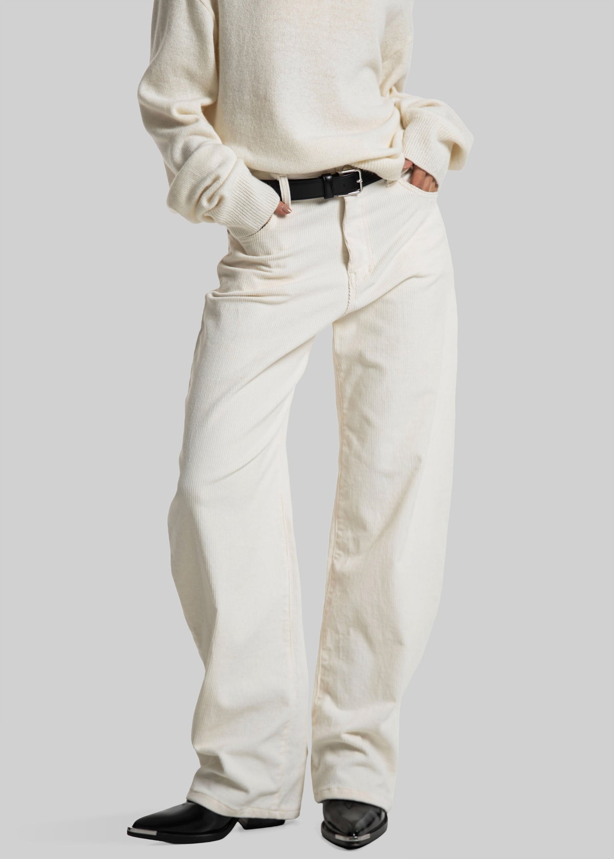 Caistor Corduroy Barrel Leg Pants - Ivory β view 6 of 8