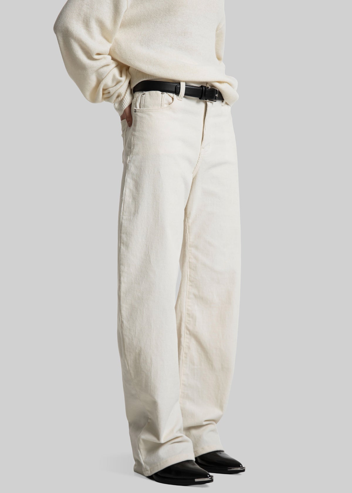 Caistor Corduroy Barrel Leg Pants - Ivory β view 5 of 8