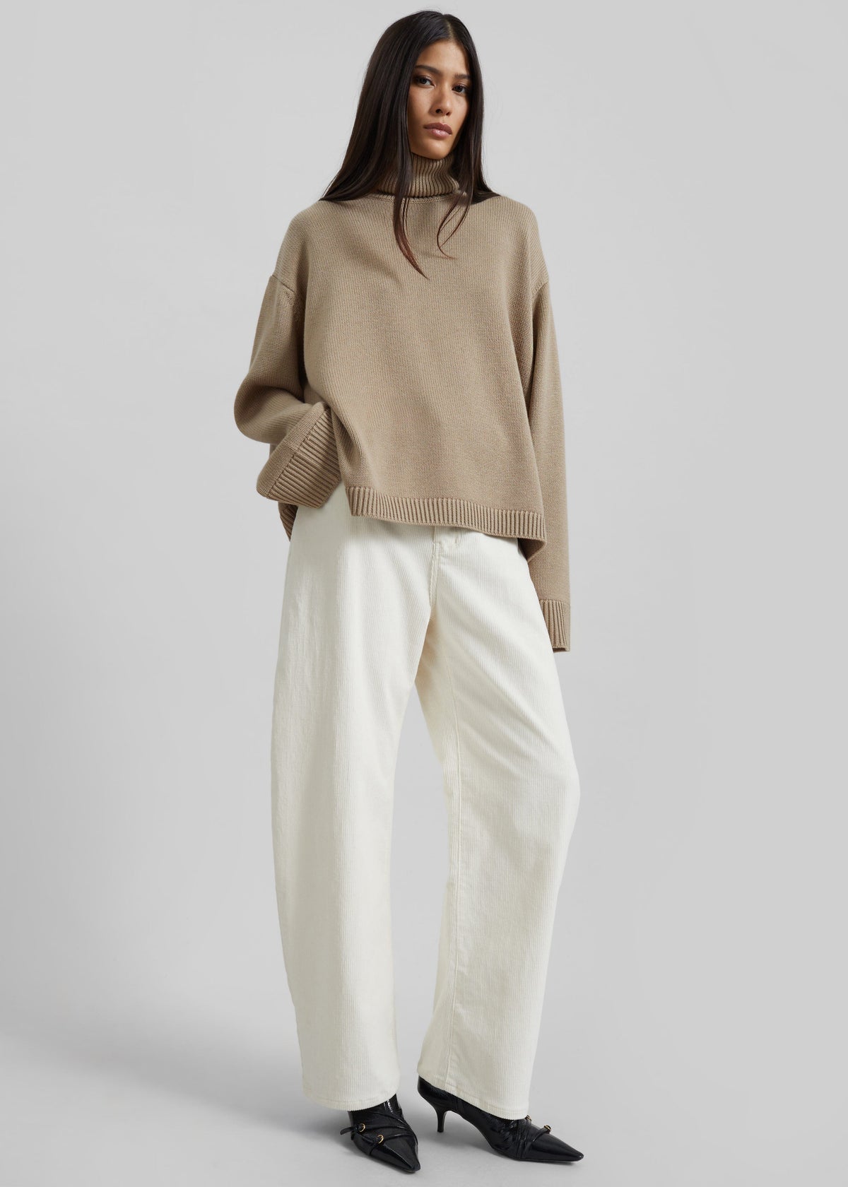 Caistor Corduroy Barrel Leg Pants - Ivory β view 1 of 8