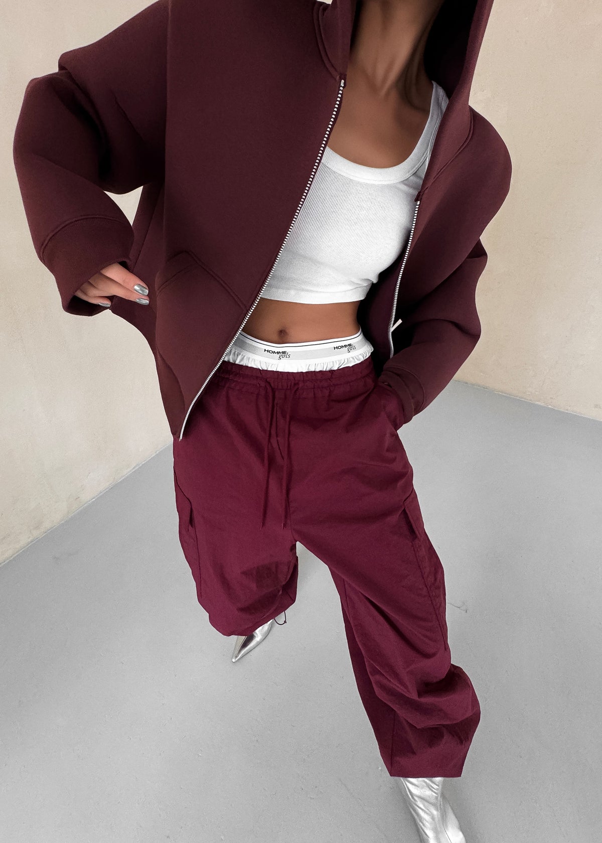 Calder Neoprene Zip-Up Hoodie - Burgundy β view 7 of 14