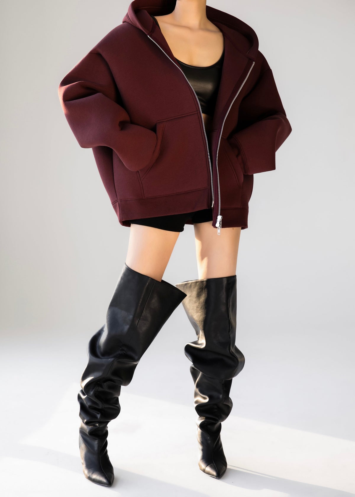 Calder Neoprene Zip-Up Hoodie - Burgundy β view 8 of 14
