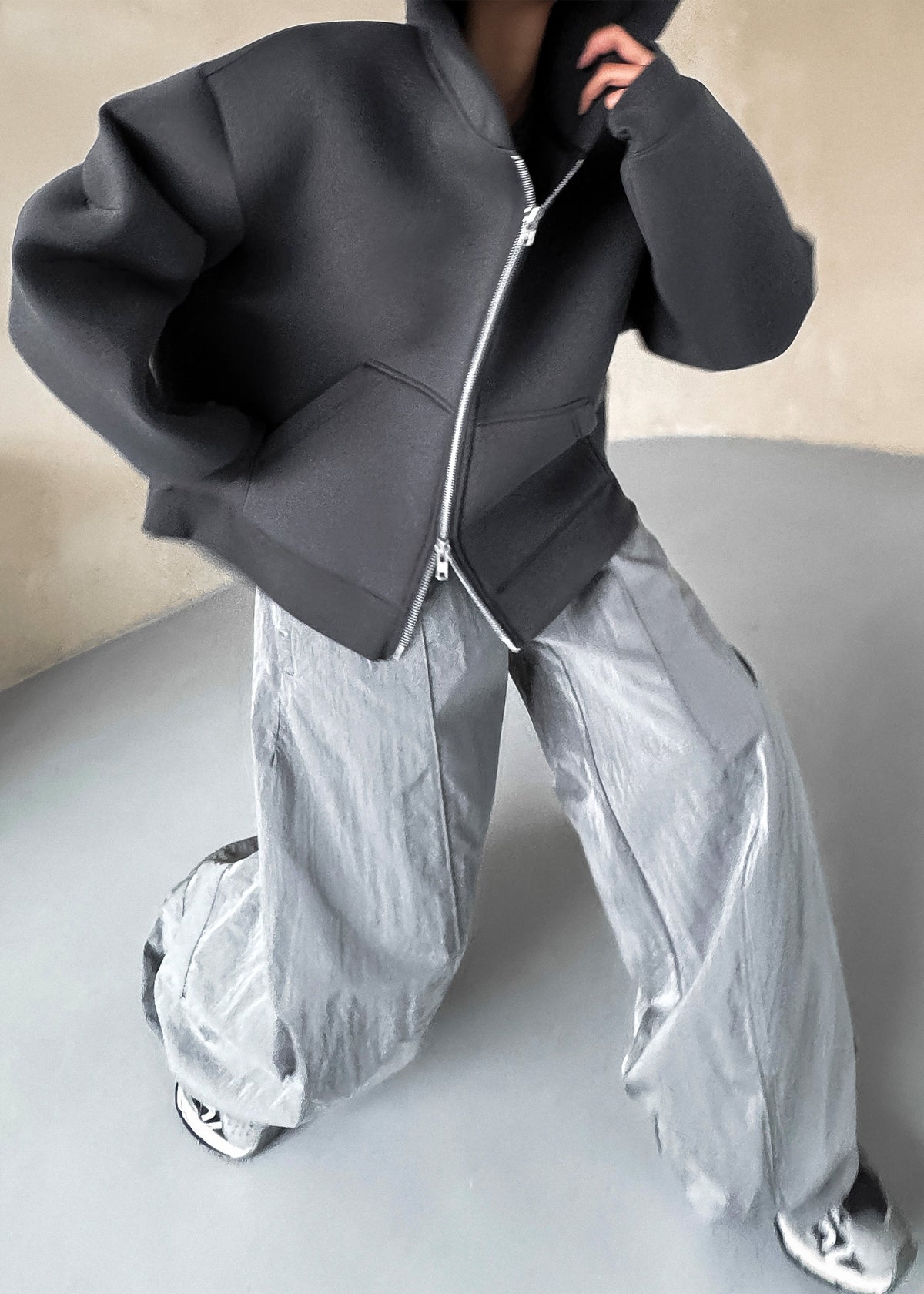 Calder Neoprene Zip-Up Hoodie - Grey β view 3 of 9