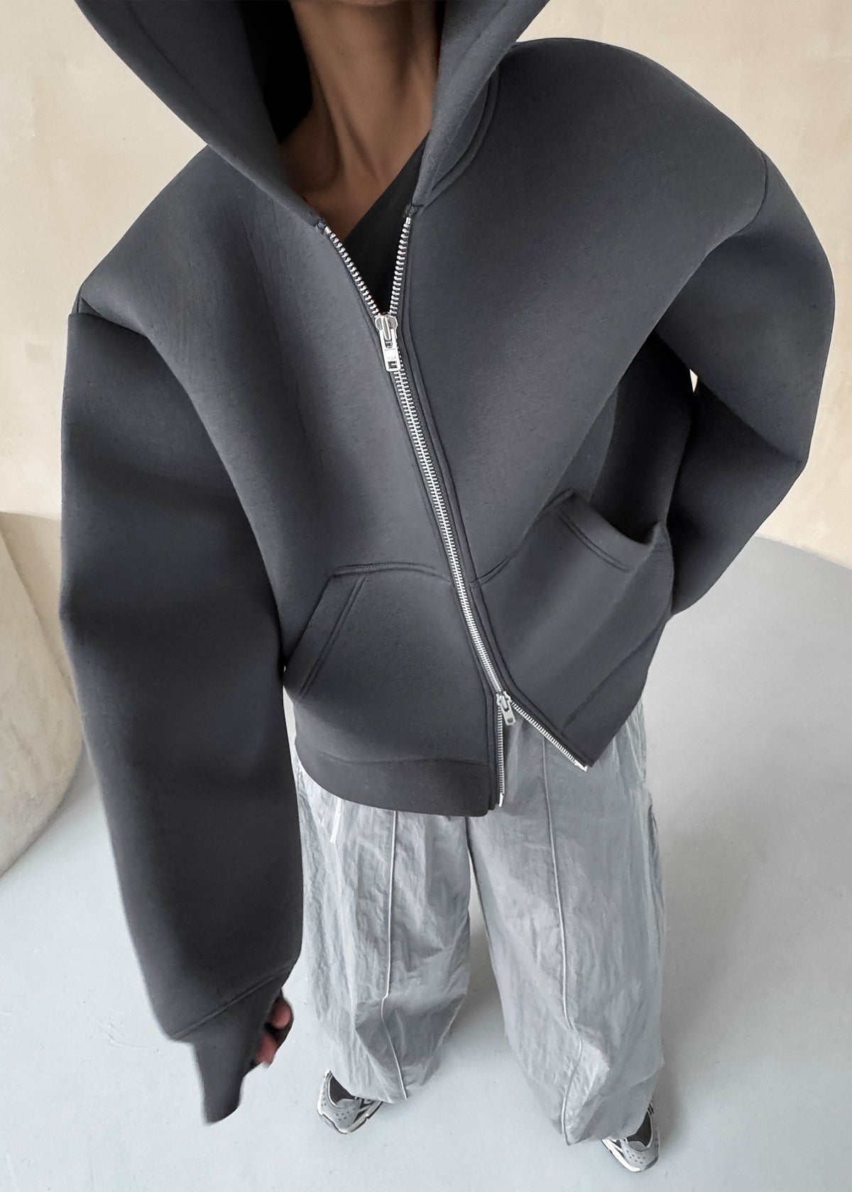 Calder Neoprene Zip-Up Hoodie - Grey β view 6 of 9