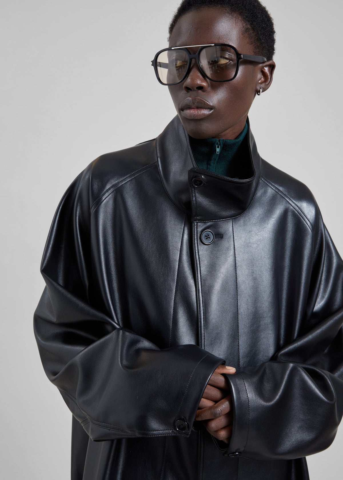 Calen Faux Leather Trench Coat - Black β view 3 of 6