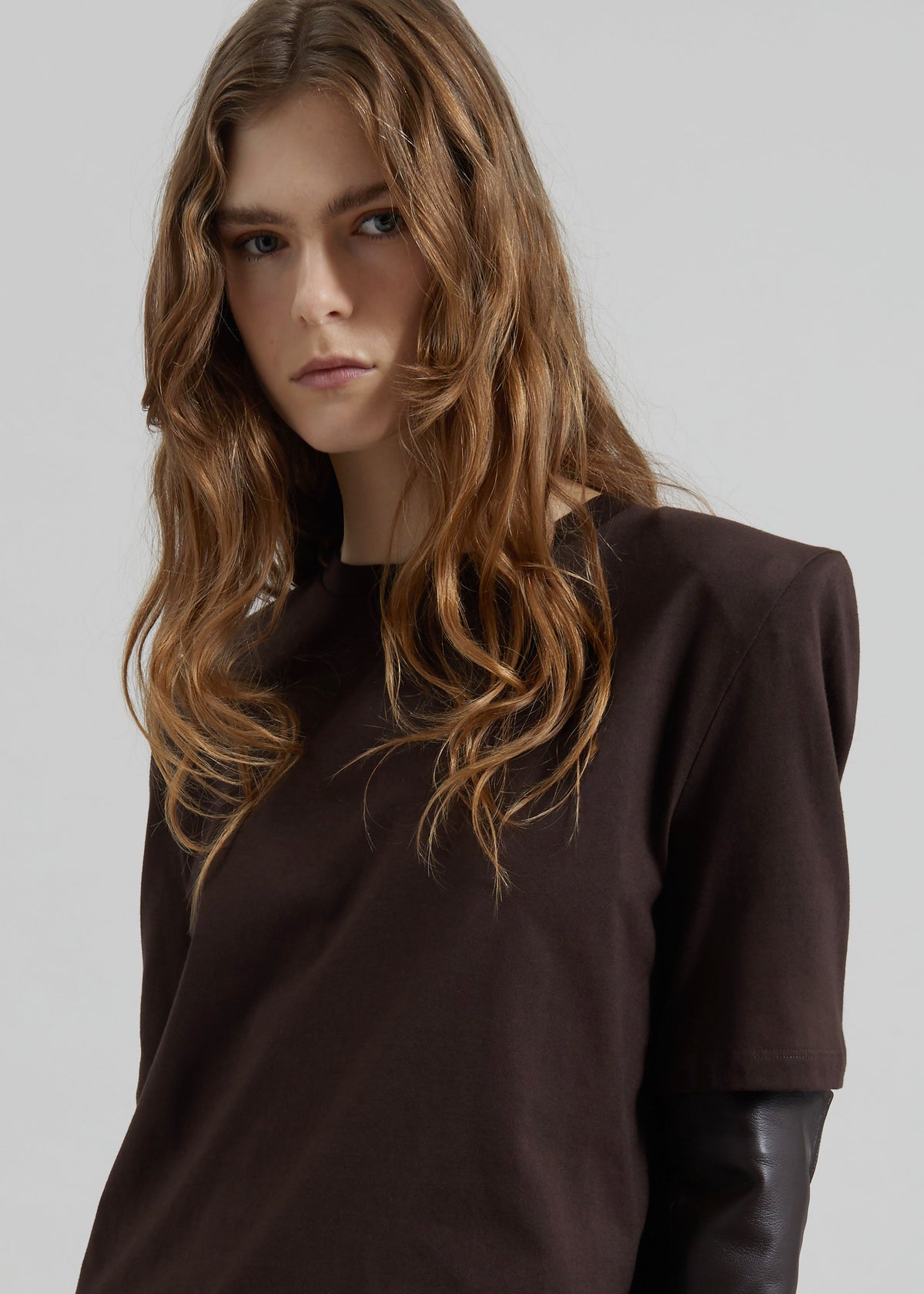 Carrington Padded Shoulder Tee - Brown β view 2 of 7