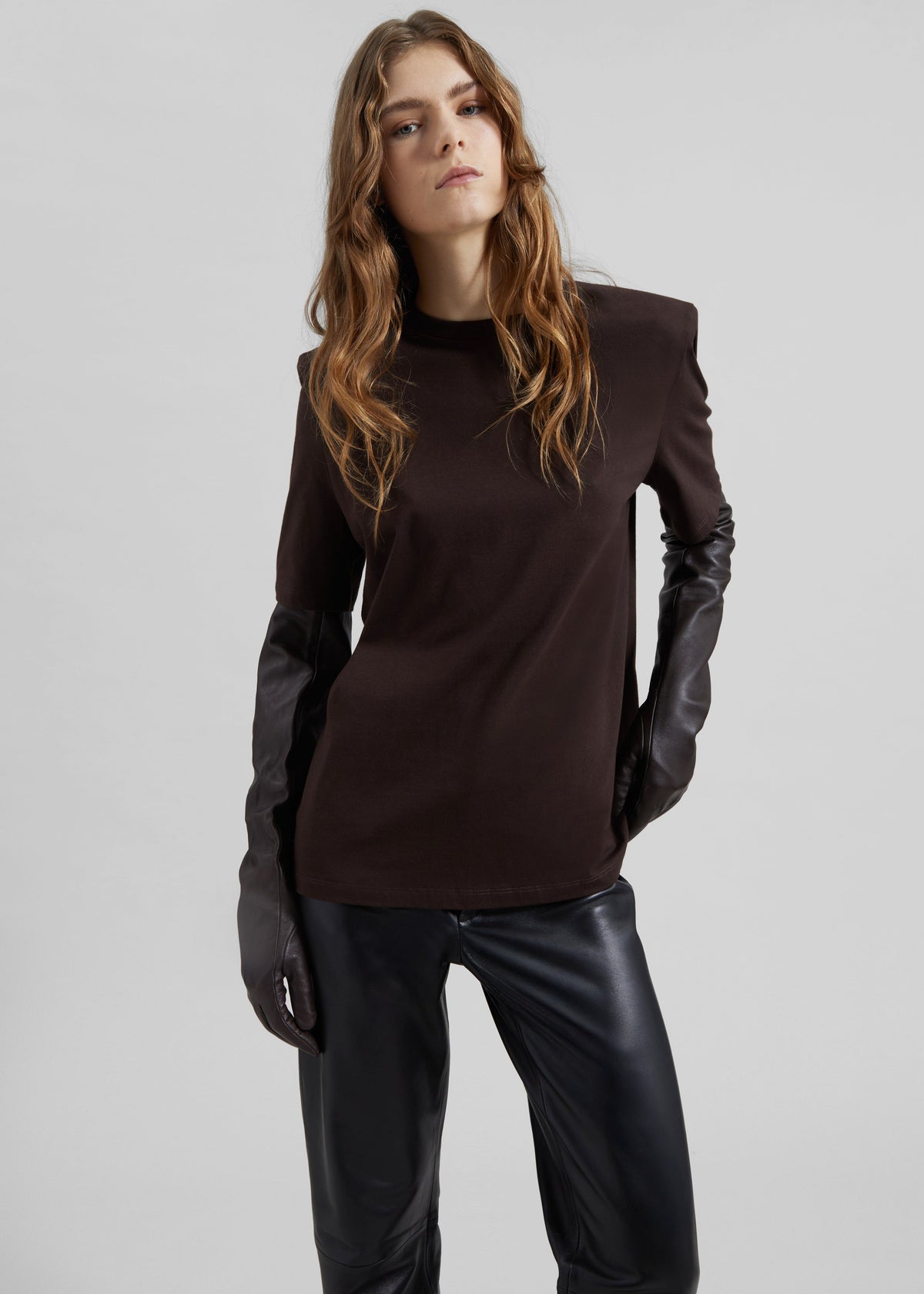 Carrington Padded Shoulder Tee - Brown β view 4 of 7