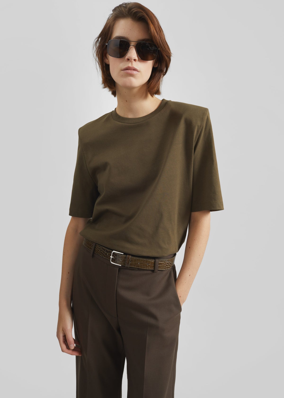 Carrington Padded Shoulder Tee - Olive β view 3 of 7