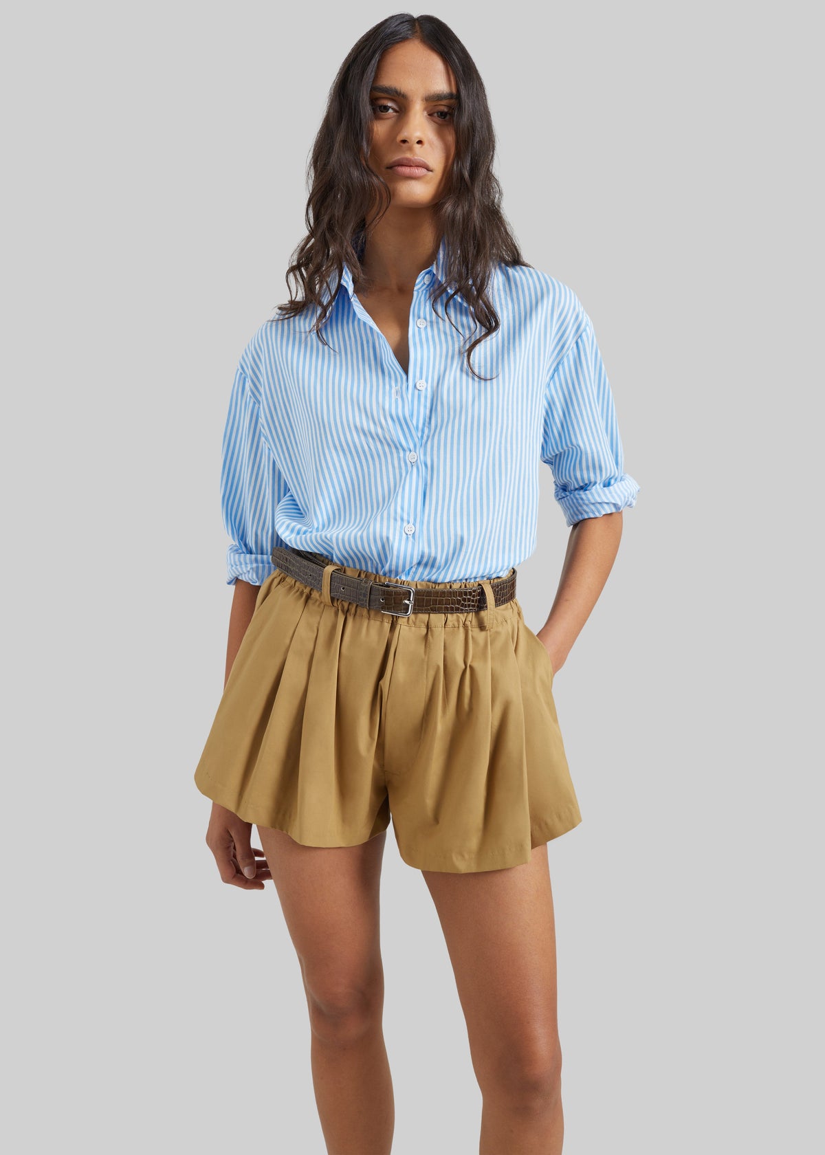 Castalia Cotton Gathered Shorts - Camel β view 4 of 6