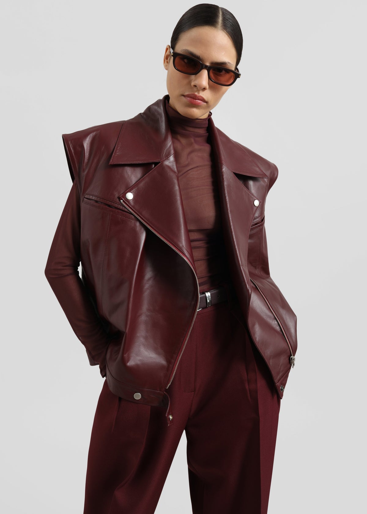 Cetina Leather Vest - Burgundy β view 2 of 6