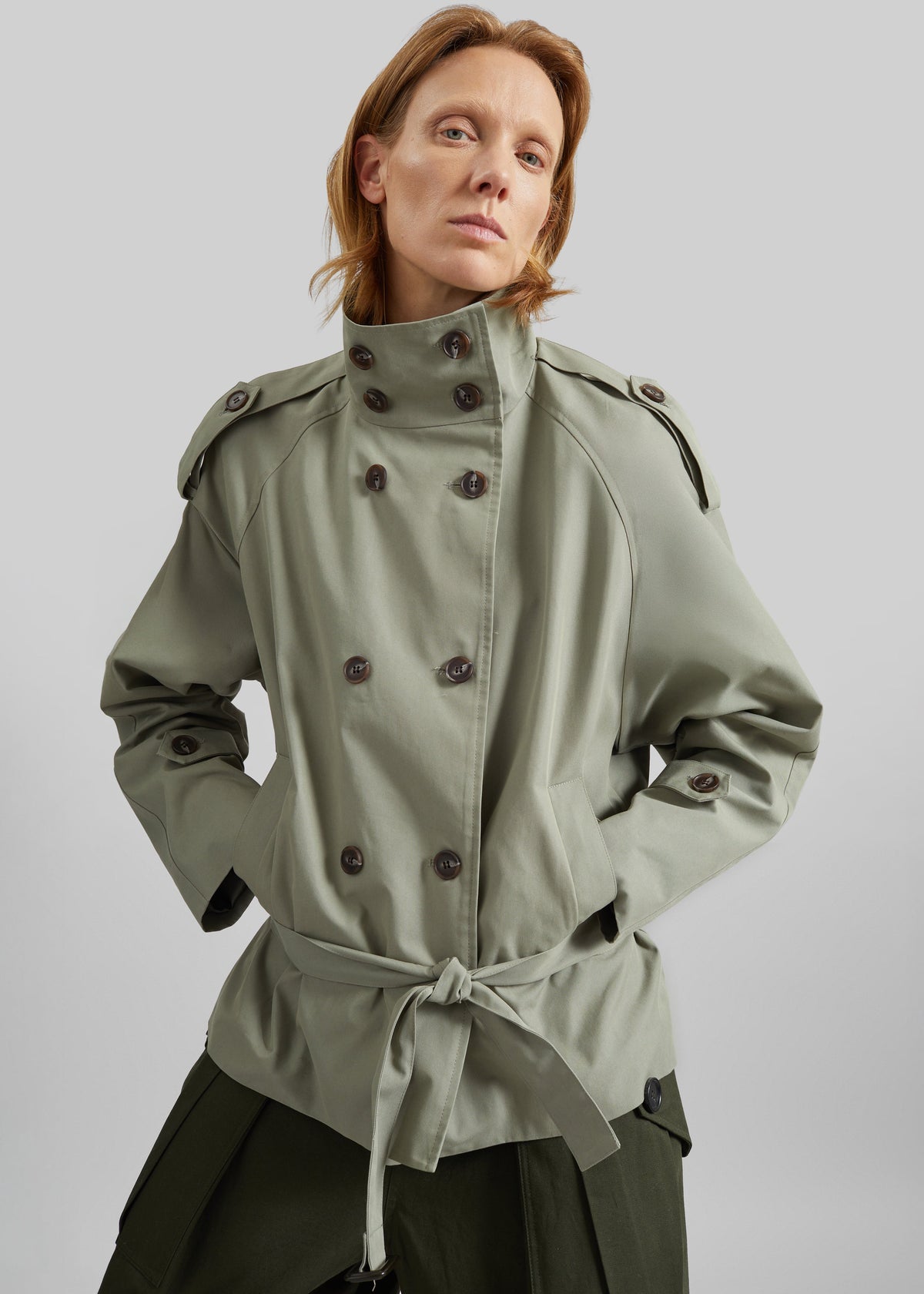 Charonne Scarf Short Trench - Sage β view 3 of 10
