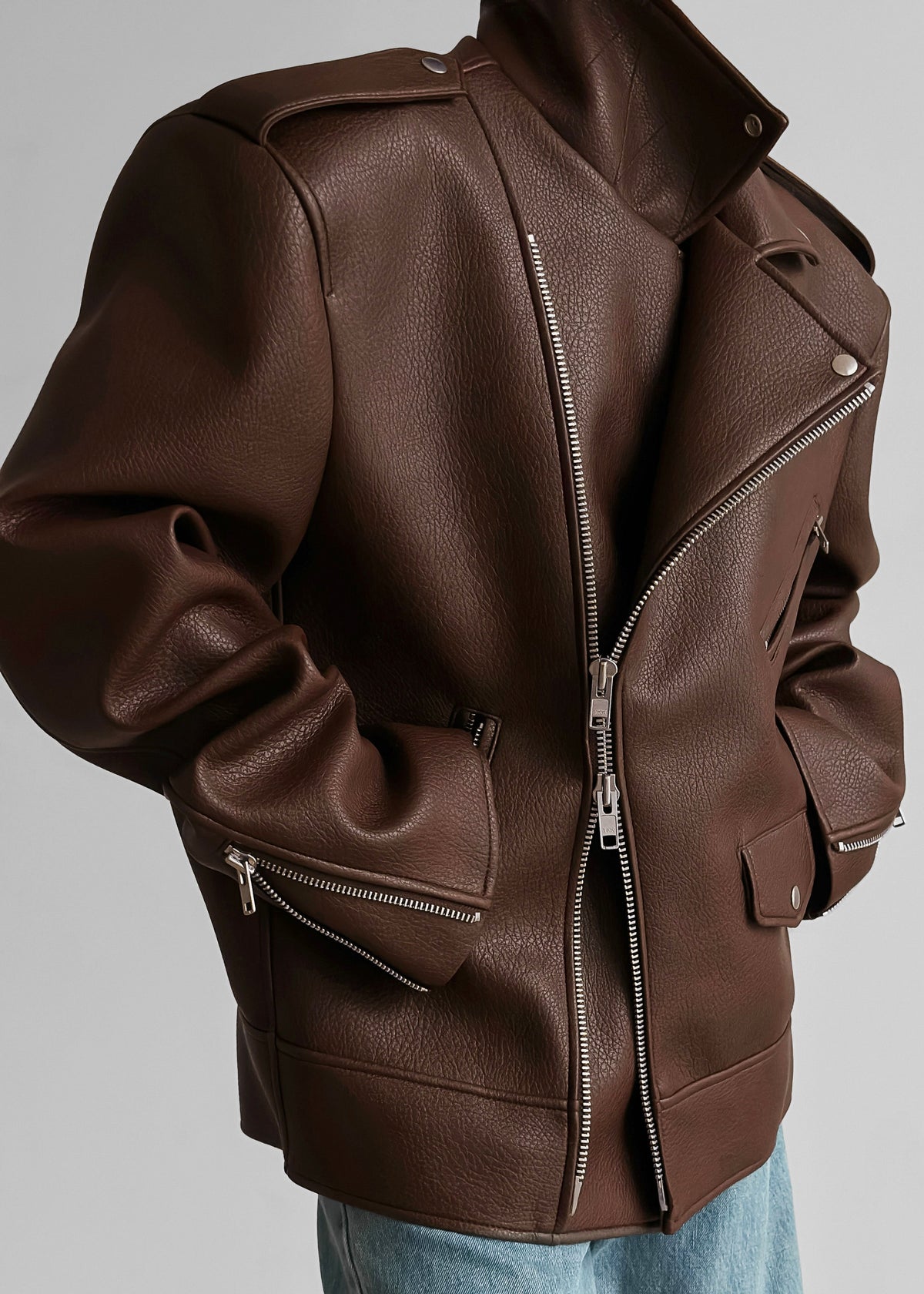 Chicago Oversized Biker Jacket - Brown β view 4 of 12