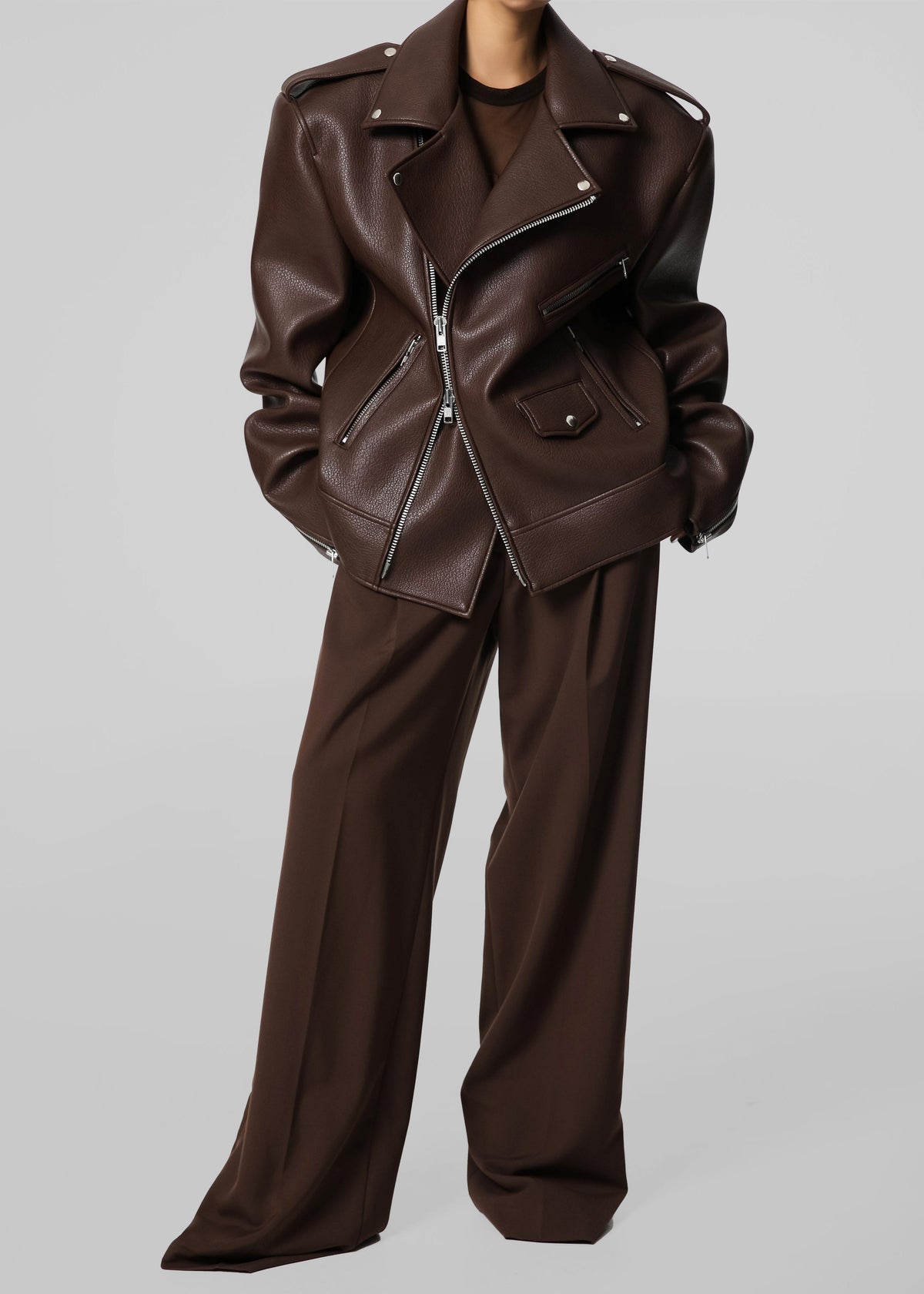 Chicago Oversized Biker Jacket - Brown β view 7 of 12