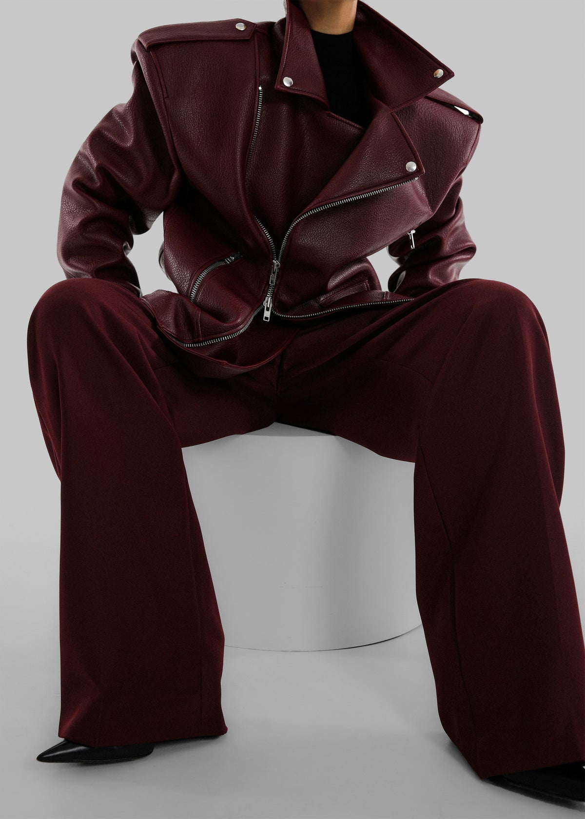 Chicago Oversized Biker Jacket - Burgundy β view 8 of 10