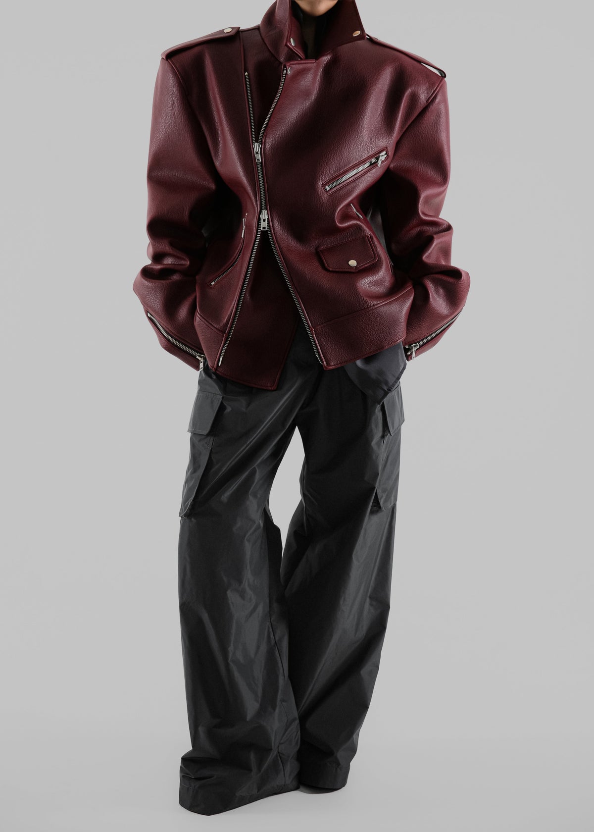 Chicago Oversized Biker Jacket - Burgundy β view 5 of 10
