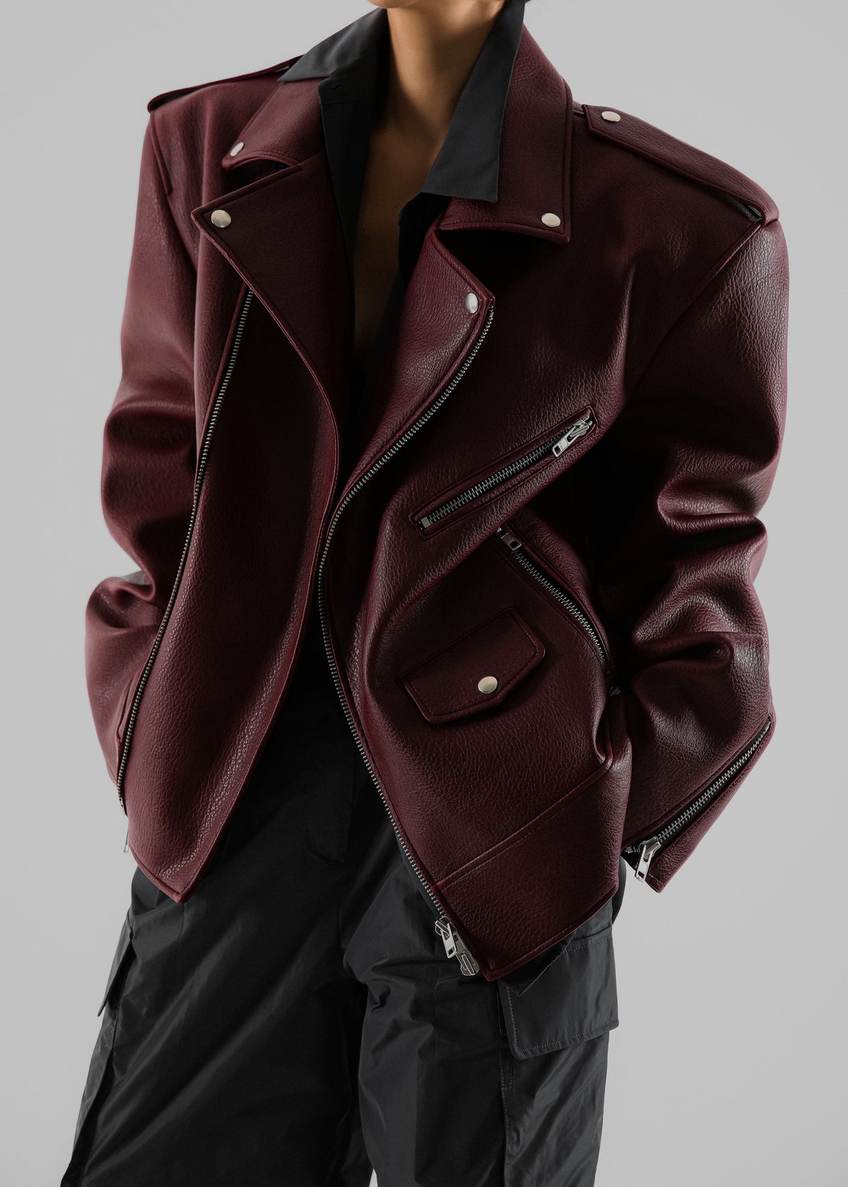 Chicago Oversized Biker Jacket - Burgundy β view 6 of 10