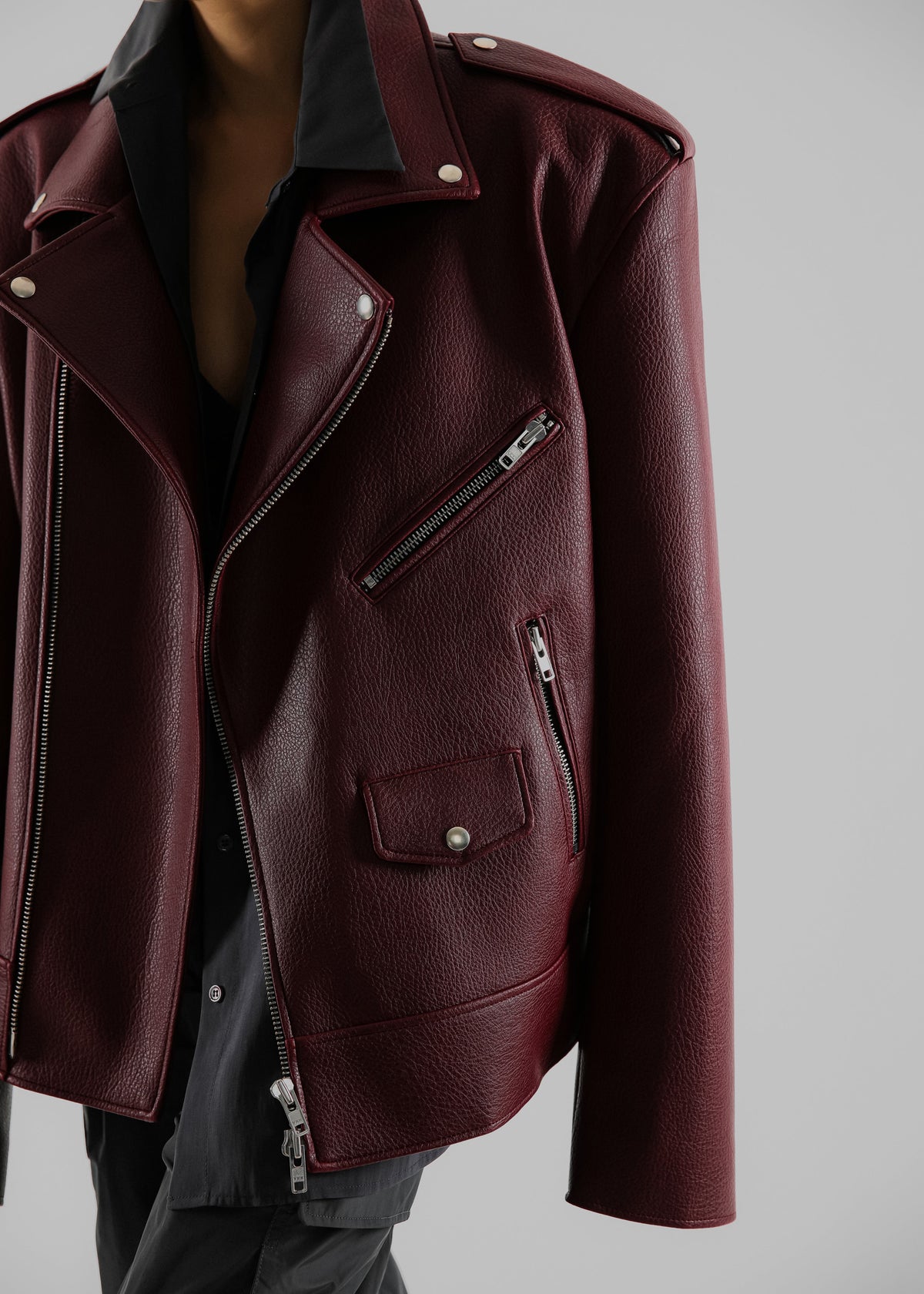 Chicago Oversized Biker Jacket - Burgundy β view 2 of 10