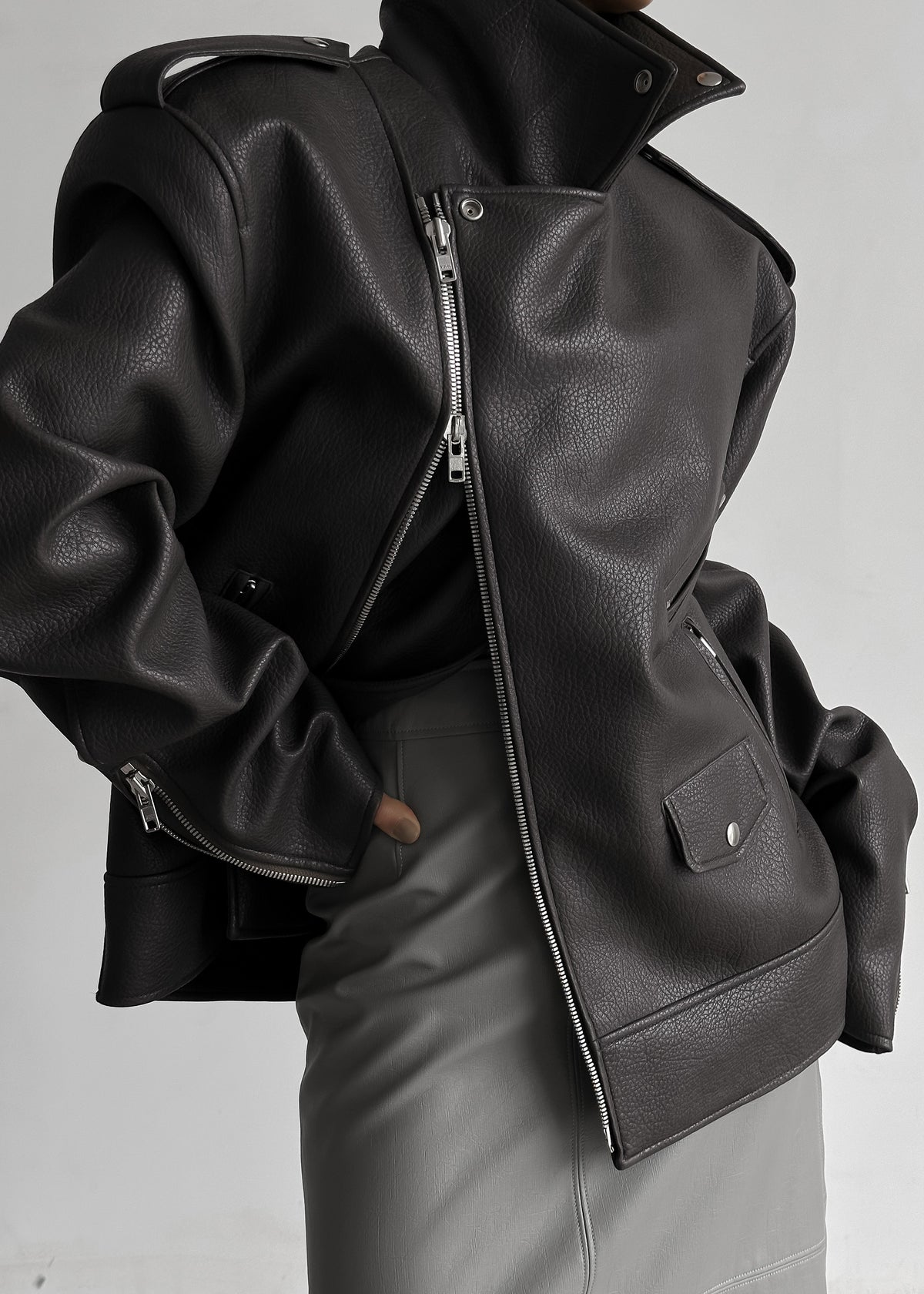Chicago Oversized Biker Jacket - Charcoal β view 7 of 11
