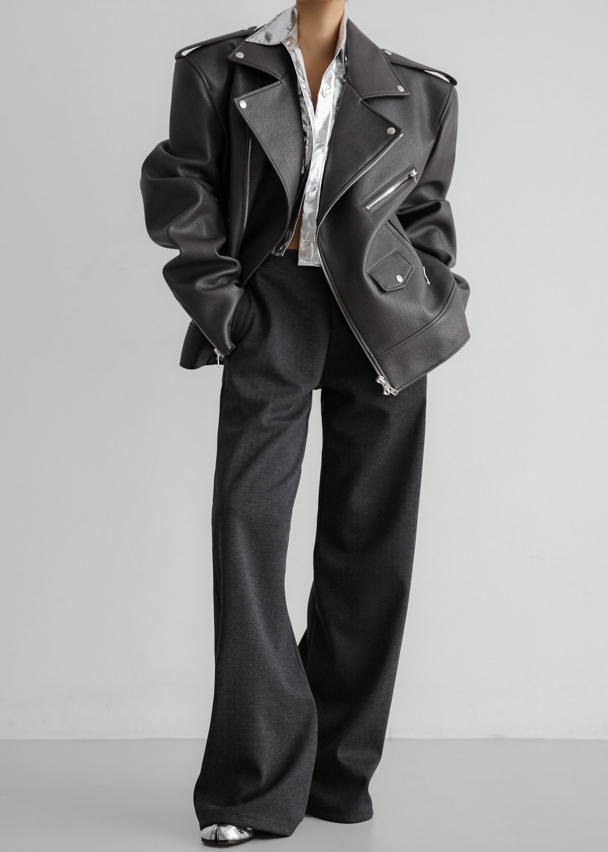 Chicago Oversized Biker Jacket - Charcoal β view 1 of 11
